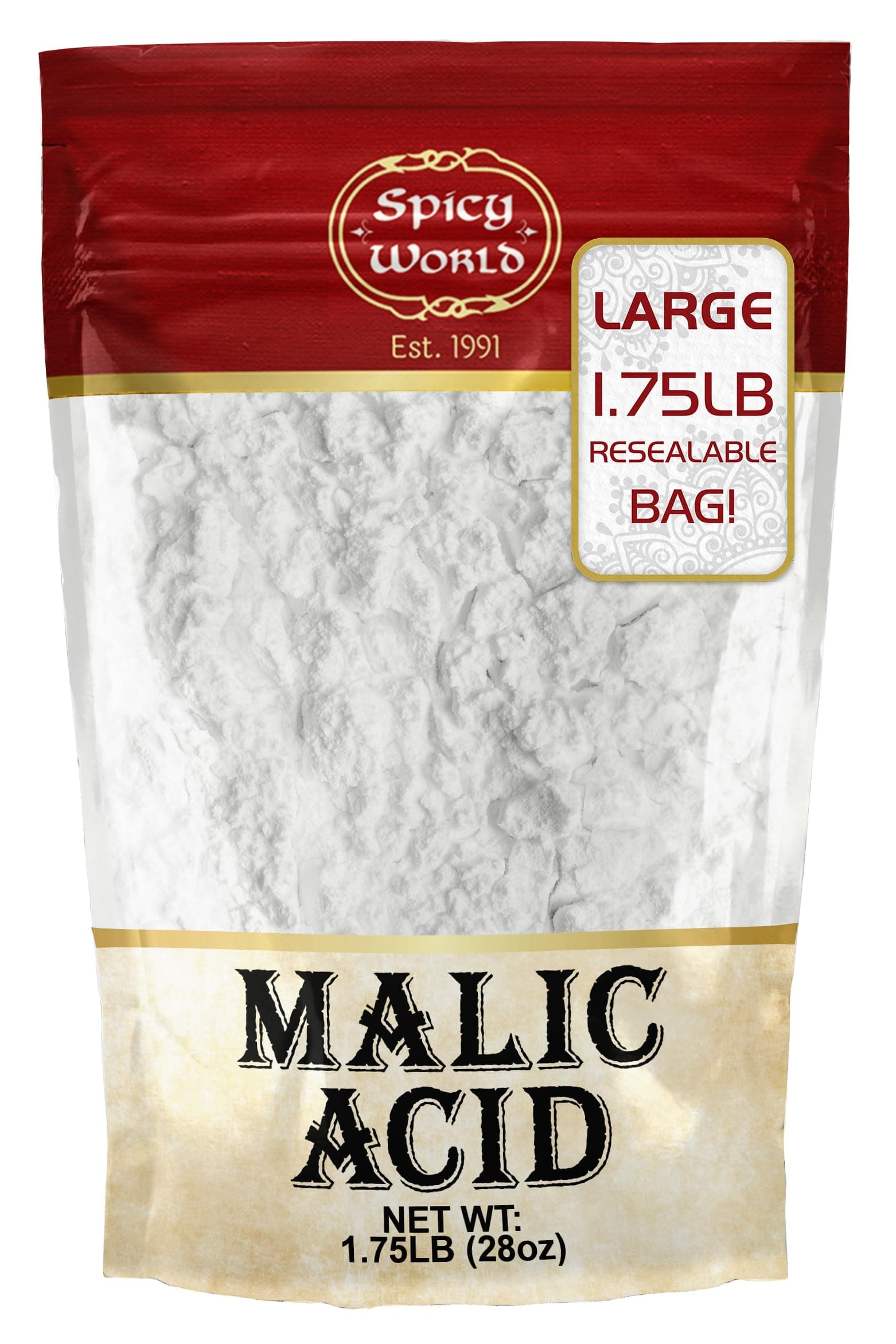 Spicy World Malic Acid Powder 1.75 LB (28oz) - Food Grade, Crystals, Tart Flavor - 1 Pack Each