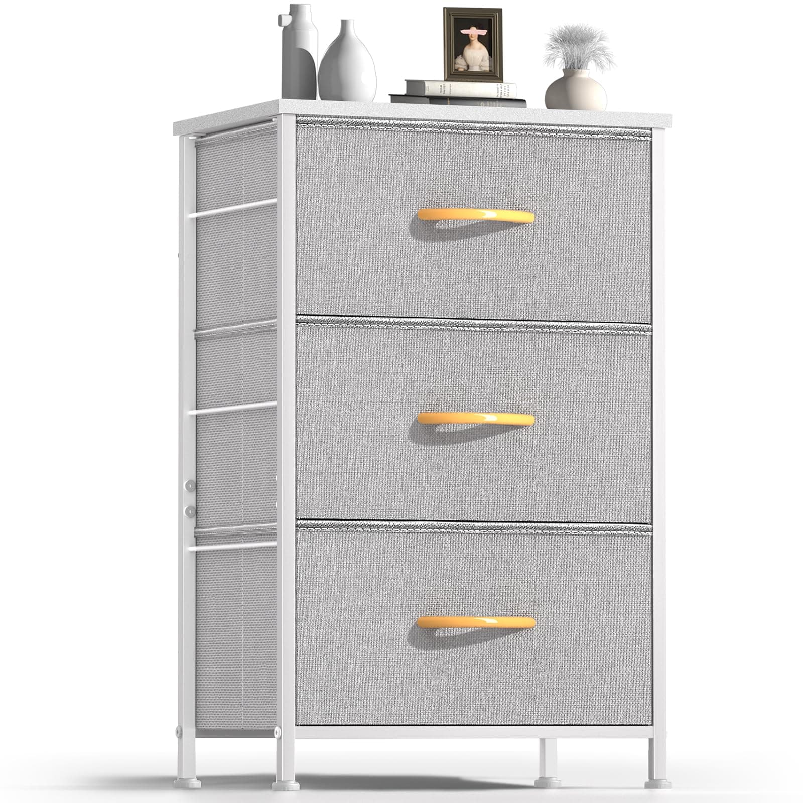 ROMOON Dresser for Bedroom, 3 Chest of Drawers, Fabric Nightstand with Organizer Storage Drawers, Small Closet Dresser for Bedroom, Closet, Entryway, Hallway, Nursery Room (Grey)