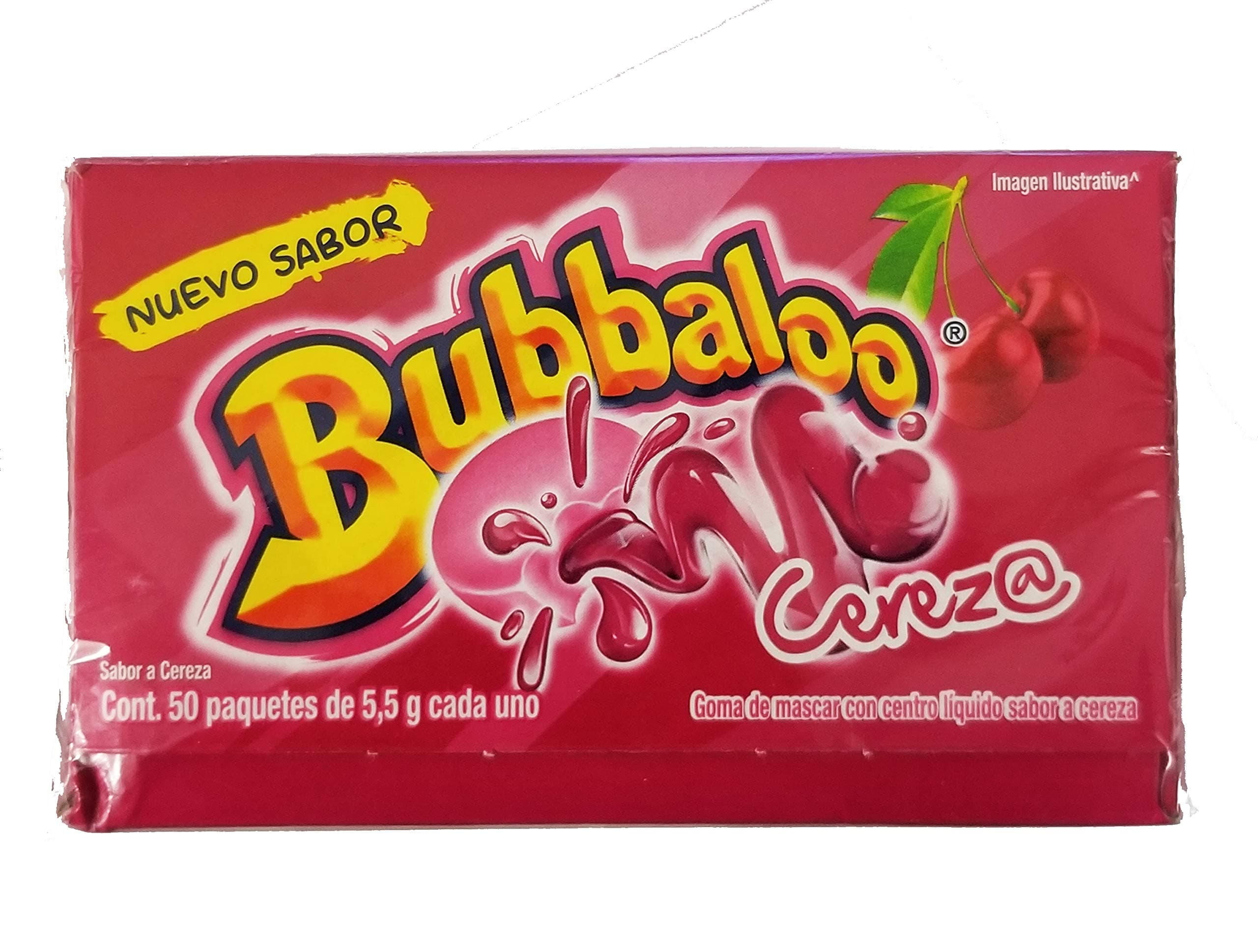 Adams Bubbaloo Cherry Mexican Gum. Delicious Cherry flavor liquid filled. 1 Pack (50pcs).