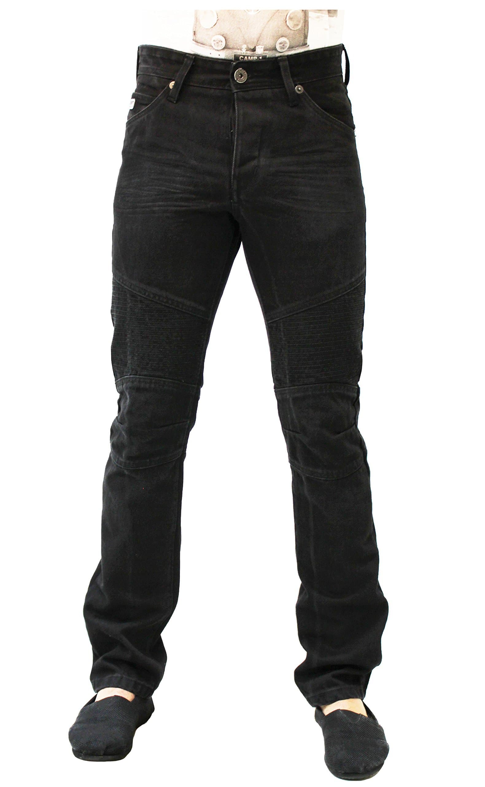 Emporio Seven New Men’s Slim Fit Selvedge Jeans Tapered Biker Denim Pants Black