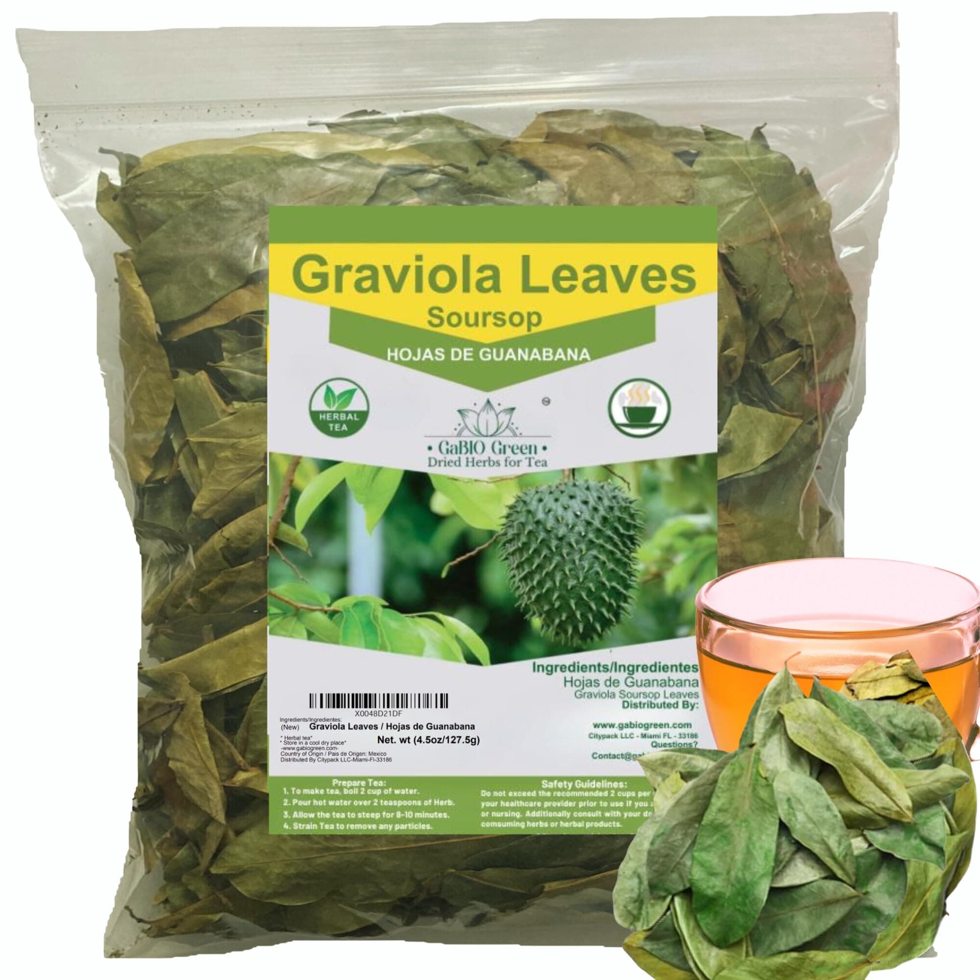 Soursop Graviola leaves Premium (115 cups) 350 leaves aprox, Big Bag, Hojas de guanabana, tea Soursop, Whole Dried Herbs,. (4.5 oz) 350 leaves aprox. Gabio Green.