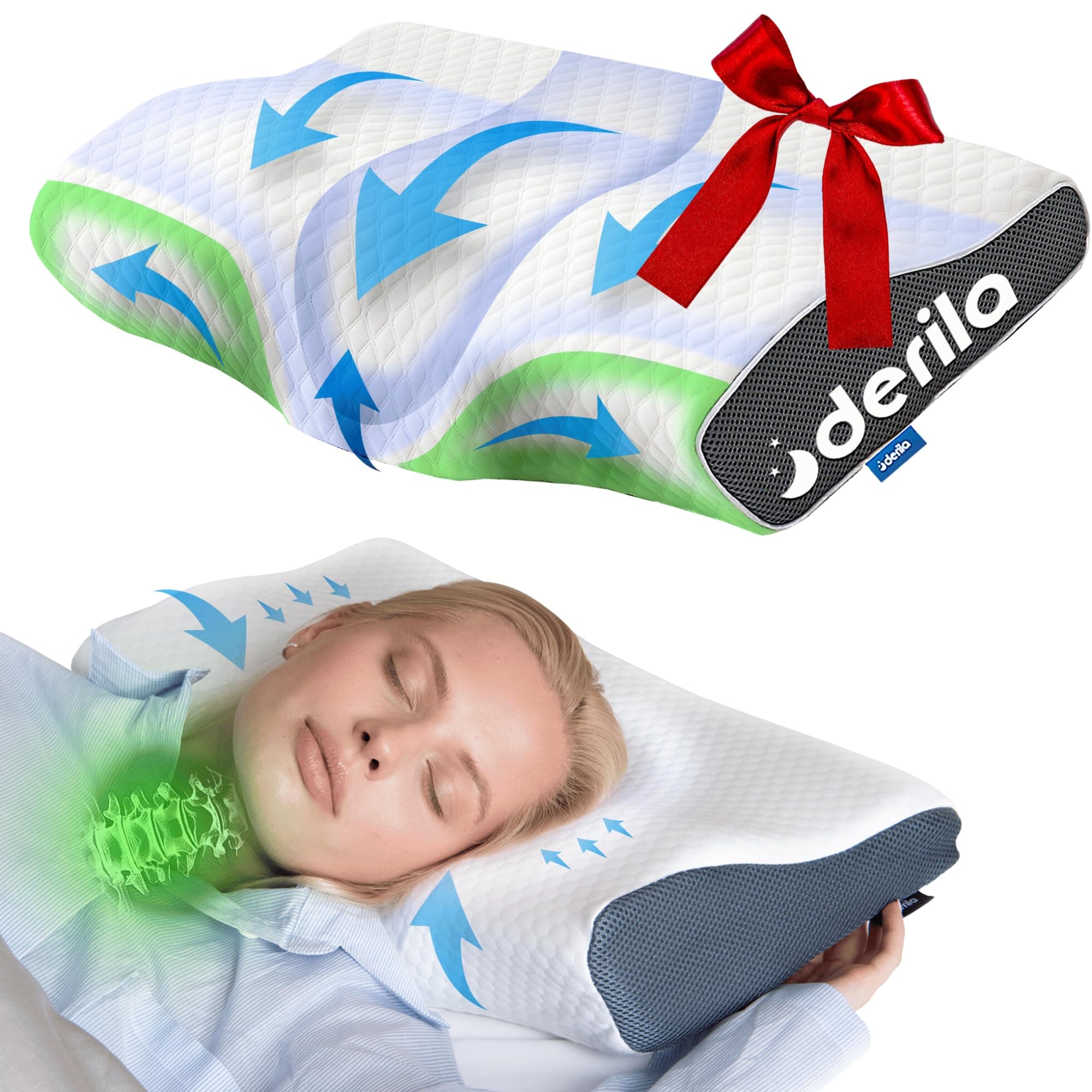 Derila King Size Neck Pillow for Sleeping Cervical Pillow Memory Foam Side Sleeping Bed Contour Pillow Back Pillow Stomach Pillow for Men 23.6x13.4x4.3 inch
