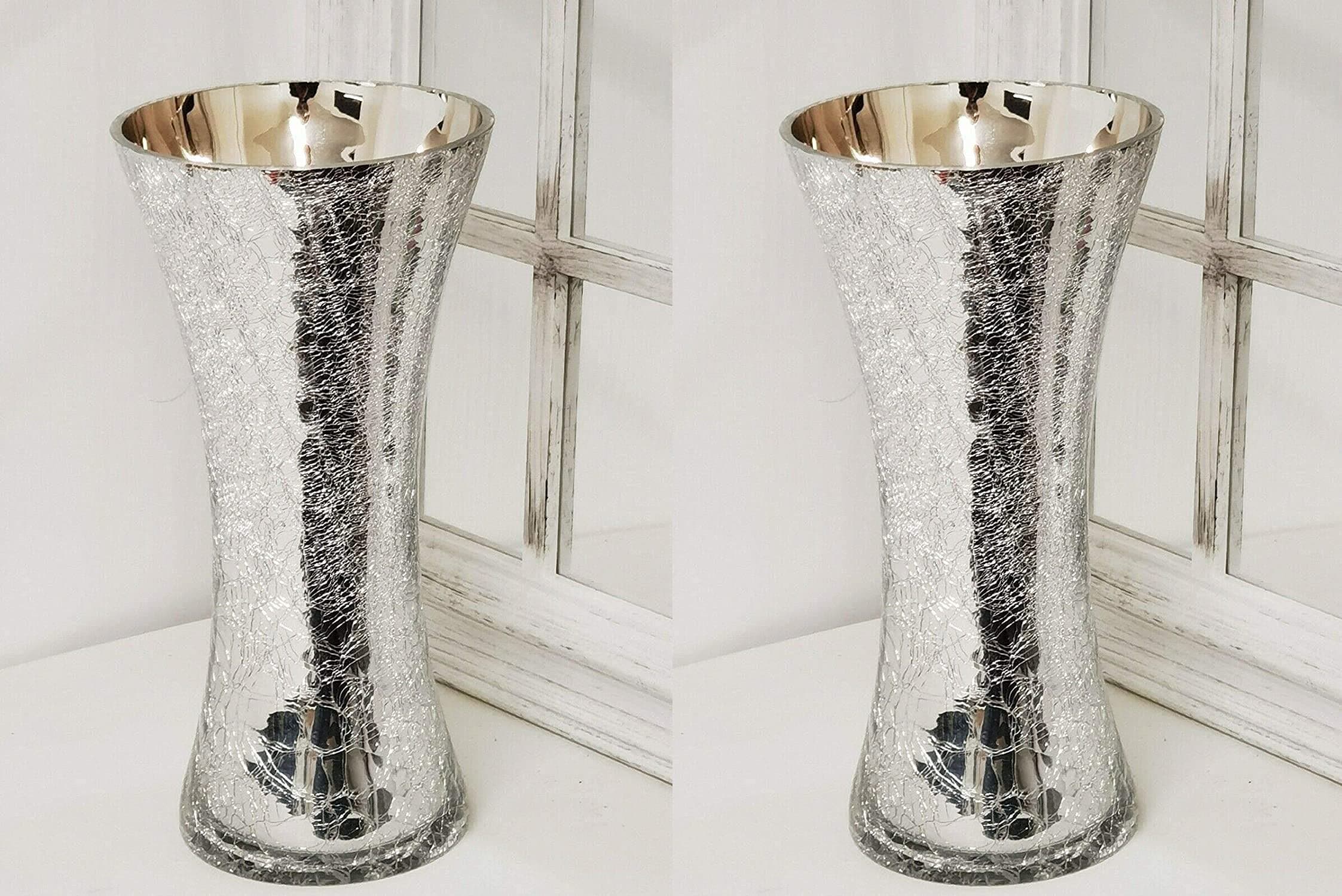 Deenz (Set Of 2) Silver Crackle Mercury Glass Large Vase H 30Cm