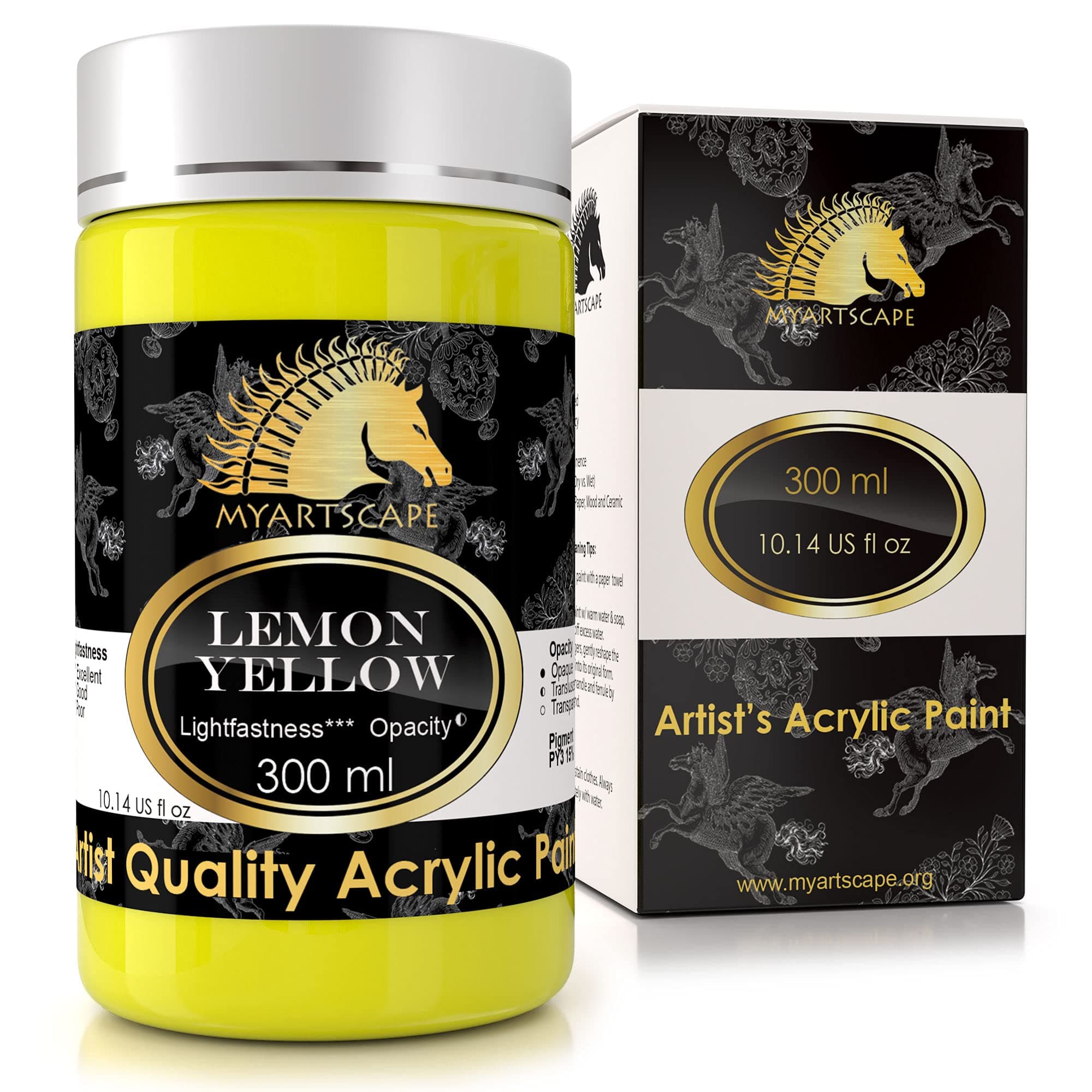 MyArtscapeLemon Yellow Acrylic Paint - 300ml Bottle (10oz) - Artist Quality - Lightfast - Heavy Body - Vibrant Color - Great Tinting Strength - Professional Grade Paints