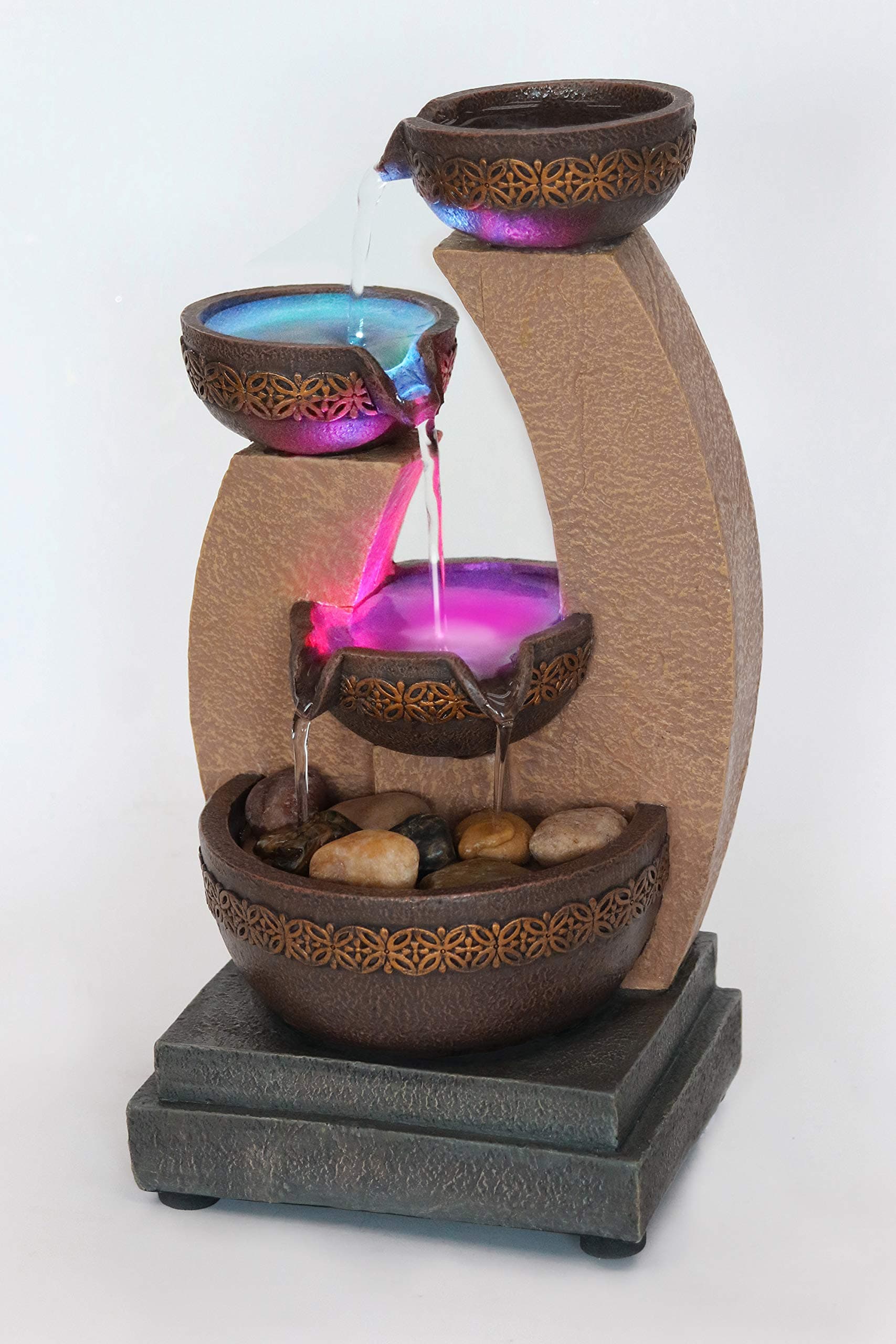 Newport Coast Collections 11" H Golden Tiered Bowl Color Changing LED Fountain with Adapter