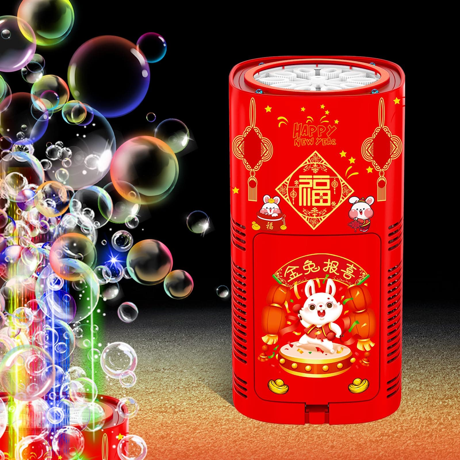 Firework bubble machine (22 holes), automatic bubble maker with lights and switchable sound for children, ceremony, Christmas, party