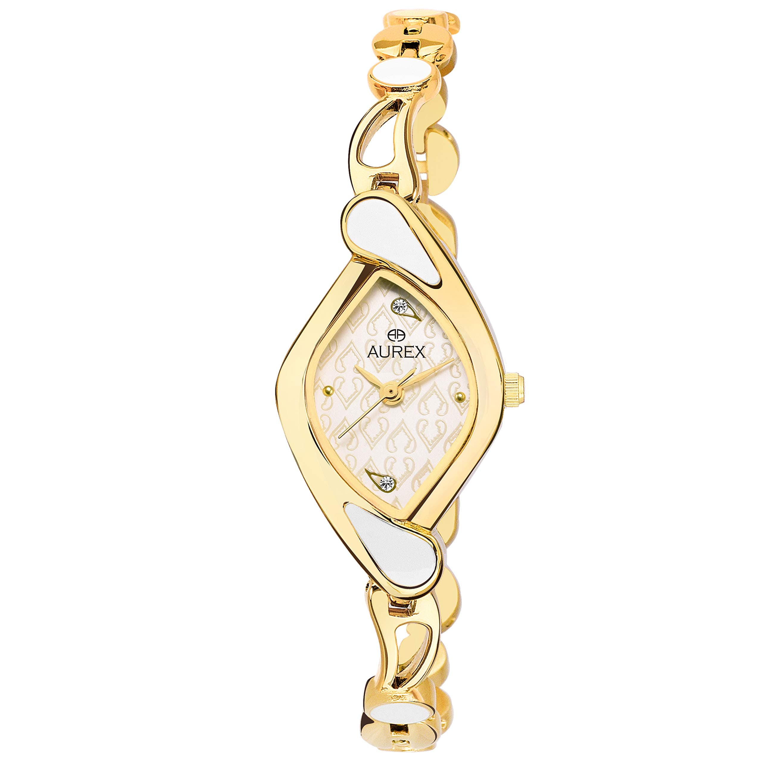 AUREX Analogue Women's Watch (White Dial Gold Colored Strap)