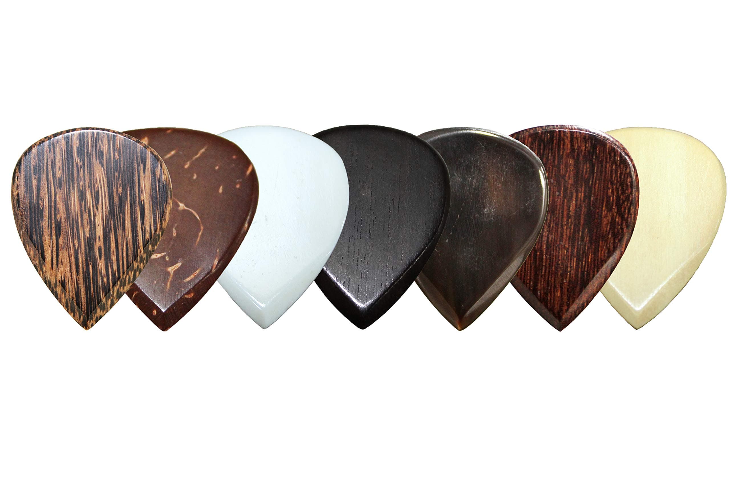 XL Jazz Exotic Sampler Guitar Picks Plectrums Value Pack for Archtop Jazz Guitar & Electric Guitar Made from Palmwood, Coconut, Bone, Ebony, Horn, Tamarind & Haldu