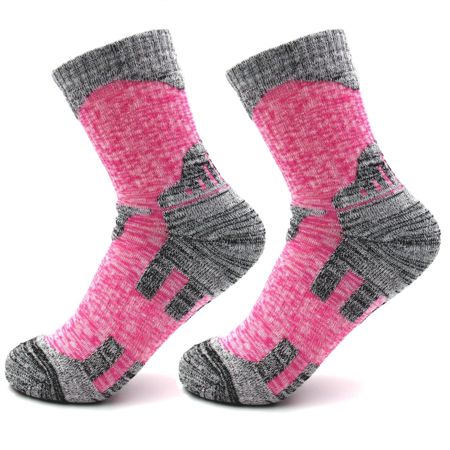 2 Pairs Women's Hiking Socks, Antiskid Wicking Deodorisation Cotton Socks For Outdoors Camping Hiking Sports(Pink L)