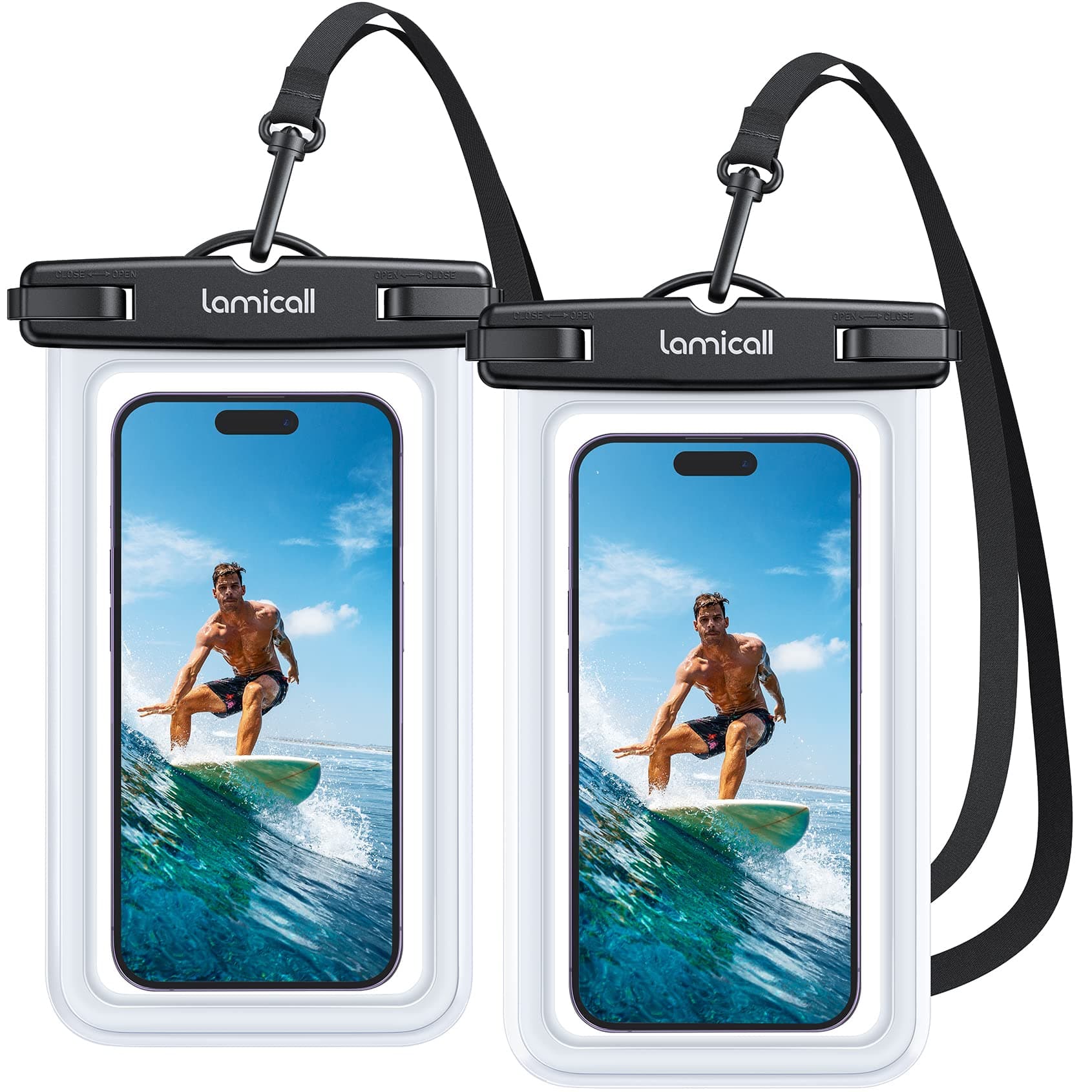 Waterproof Phone Pouch Case - [2 Pack] IPX8 Waterproof Phone Case for Swimming Dry Bag with Clip Strap for iPhone 17 16 15 14 13 12 Pro Max Plus Air Mini, Samsung S23 Up to 7” - Transparent