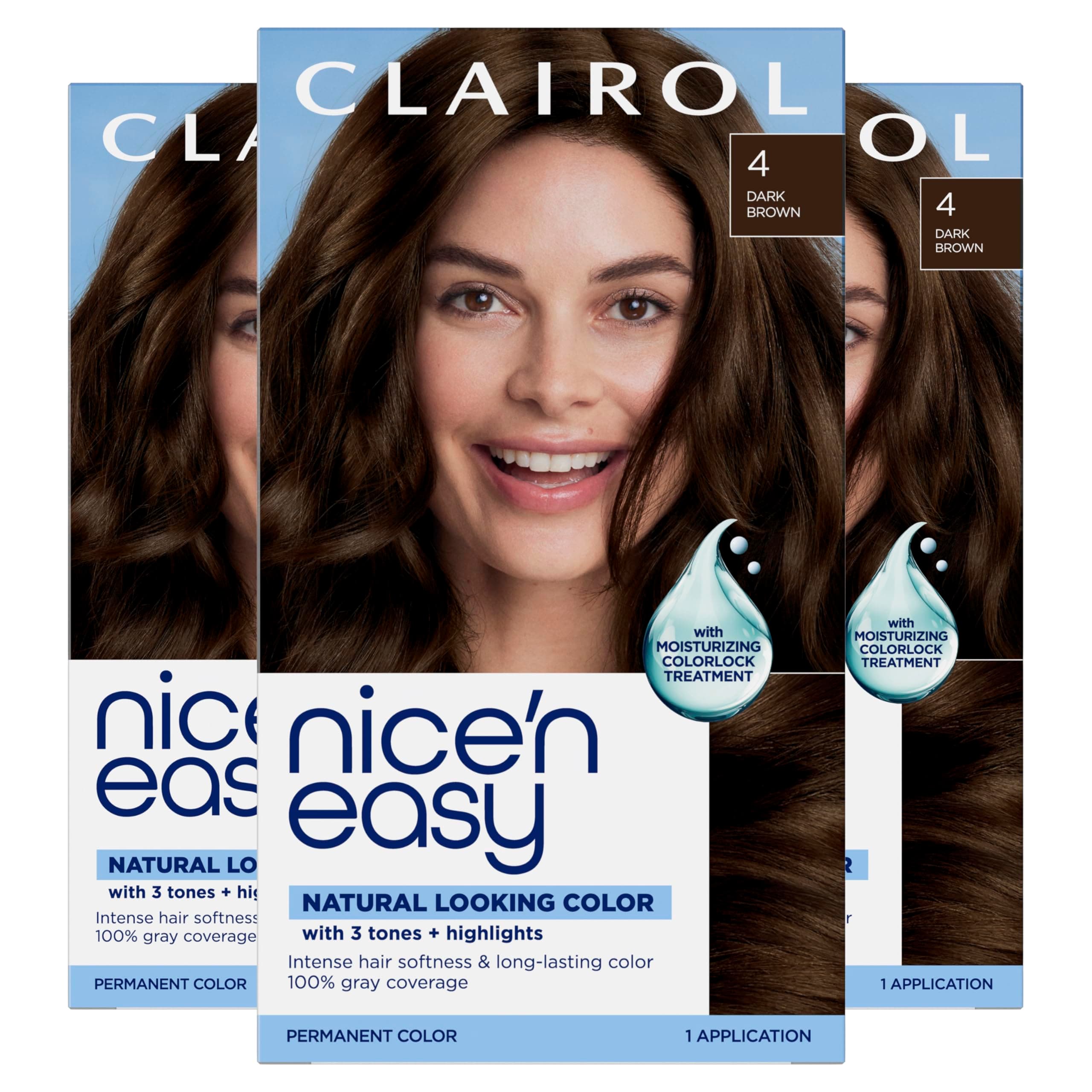 Nice'n Easy Permanent Hair Dye, 4 Dark Brown Hair Color, Pack of 3
