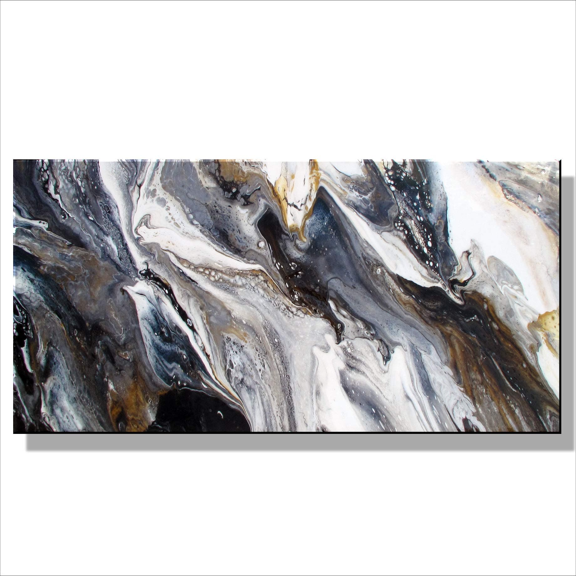 Limited Edition Modern Abstract Painting, Canvas Fine Art Giclee, Hand Embellished, Textured and Ready to Hang. 60 x 30 x 1.5 Black and Gold Direct from