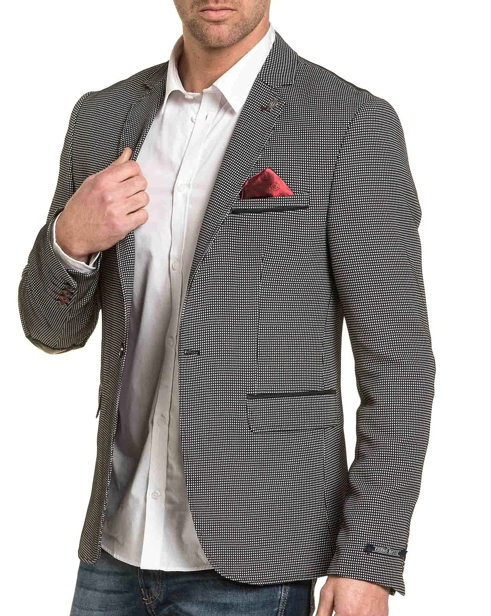 Blazer homme noir et blanc à carreaux et coudière effet cuir - S - Noir