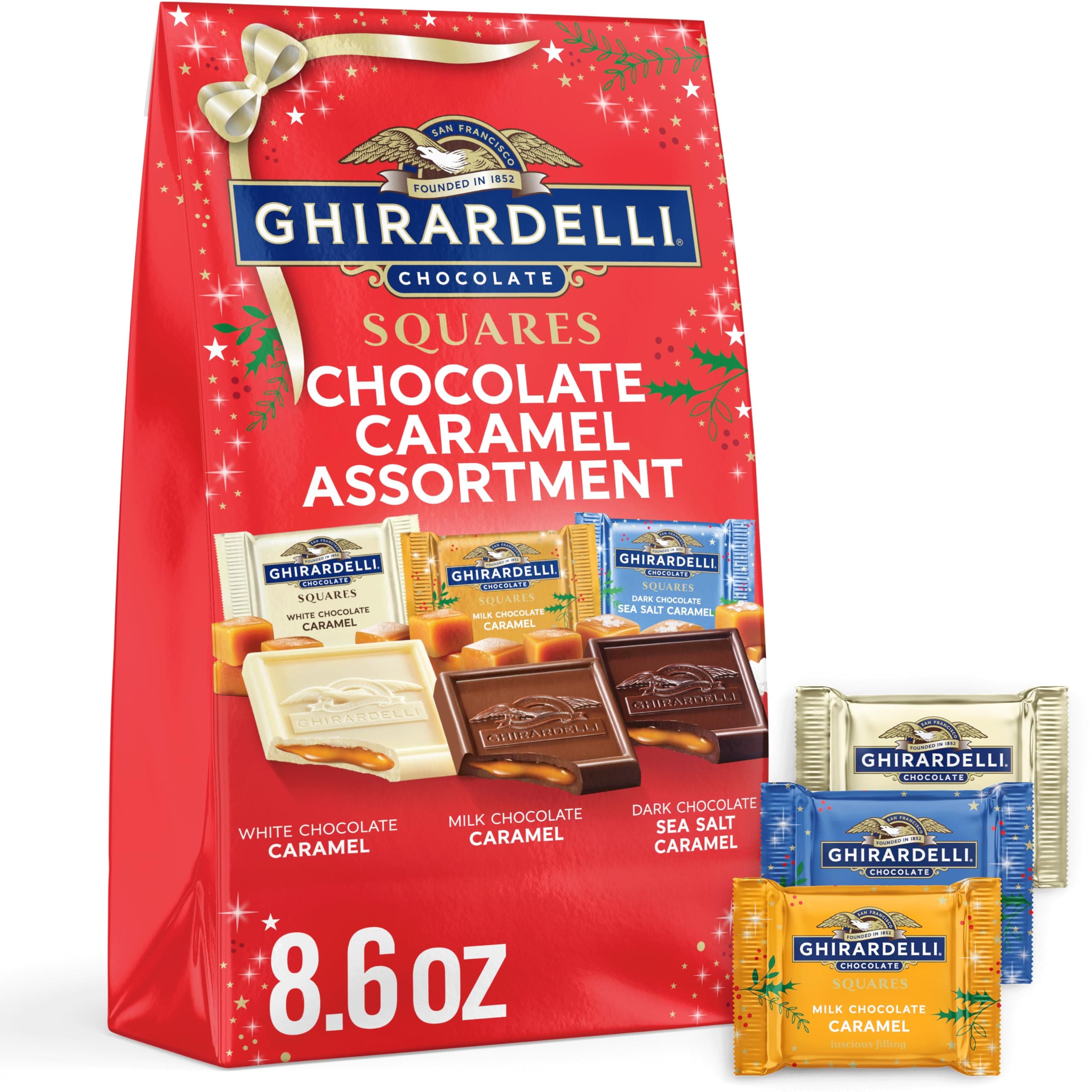 Ghirardelli Valentine's Chocolate Squares, Assorted Caramel Filled Pieces, Candy Gift, 8.6 Oz (244.4 g)