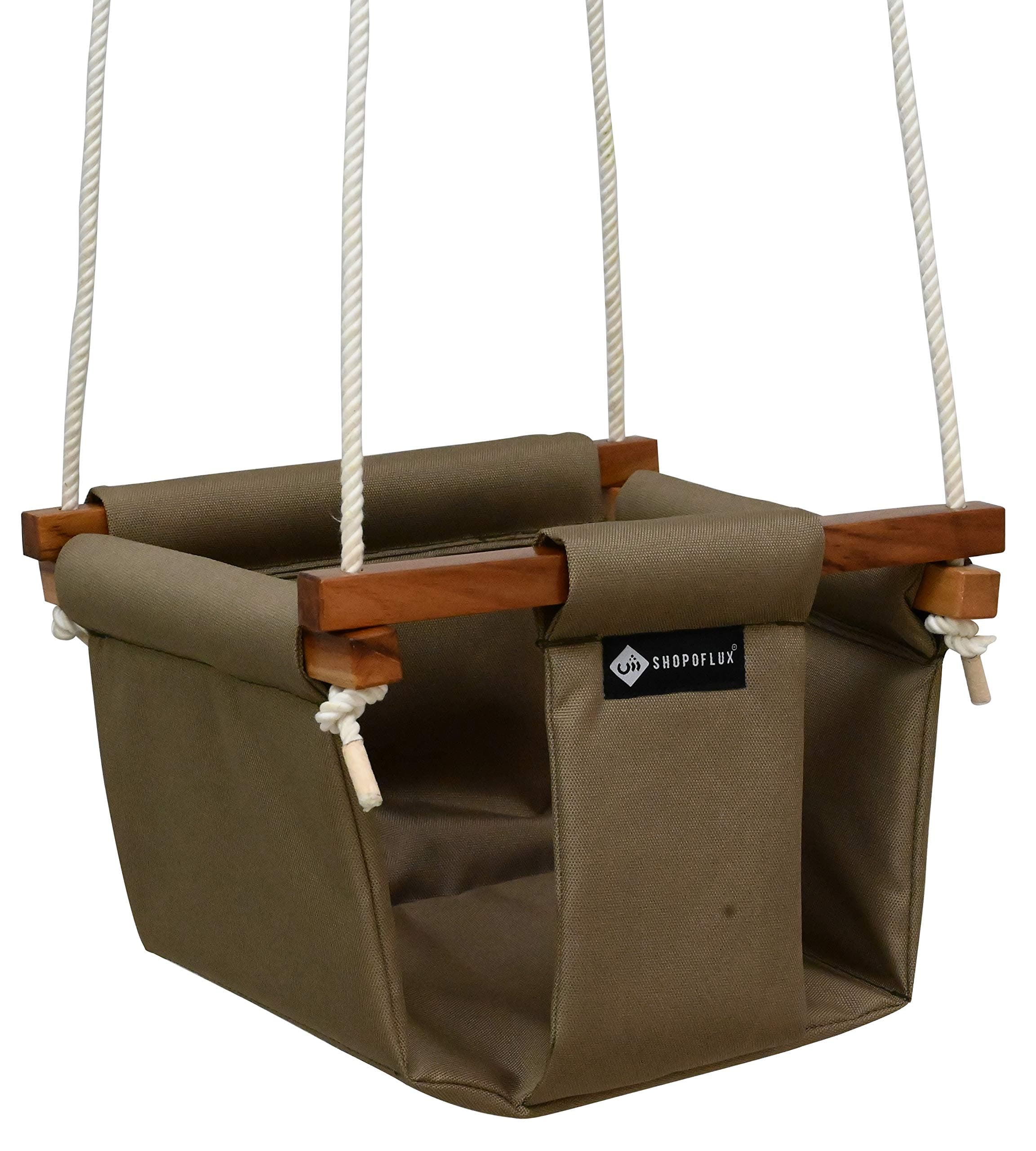 SHOPOFLUX Polyester Swing for Kids and Baby | Indoor Outdoor Hanging Jhula | 6 Months to 3 Years (Up to 25 Kg) | Brown, 29.9 Cm