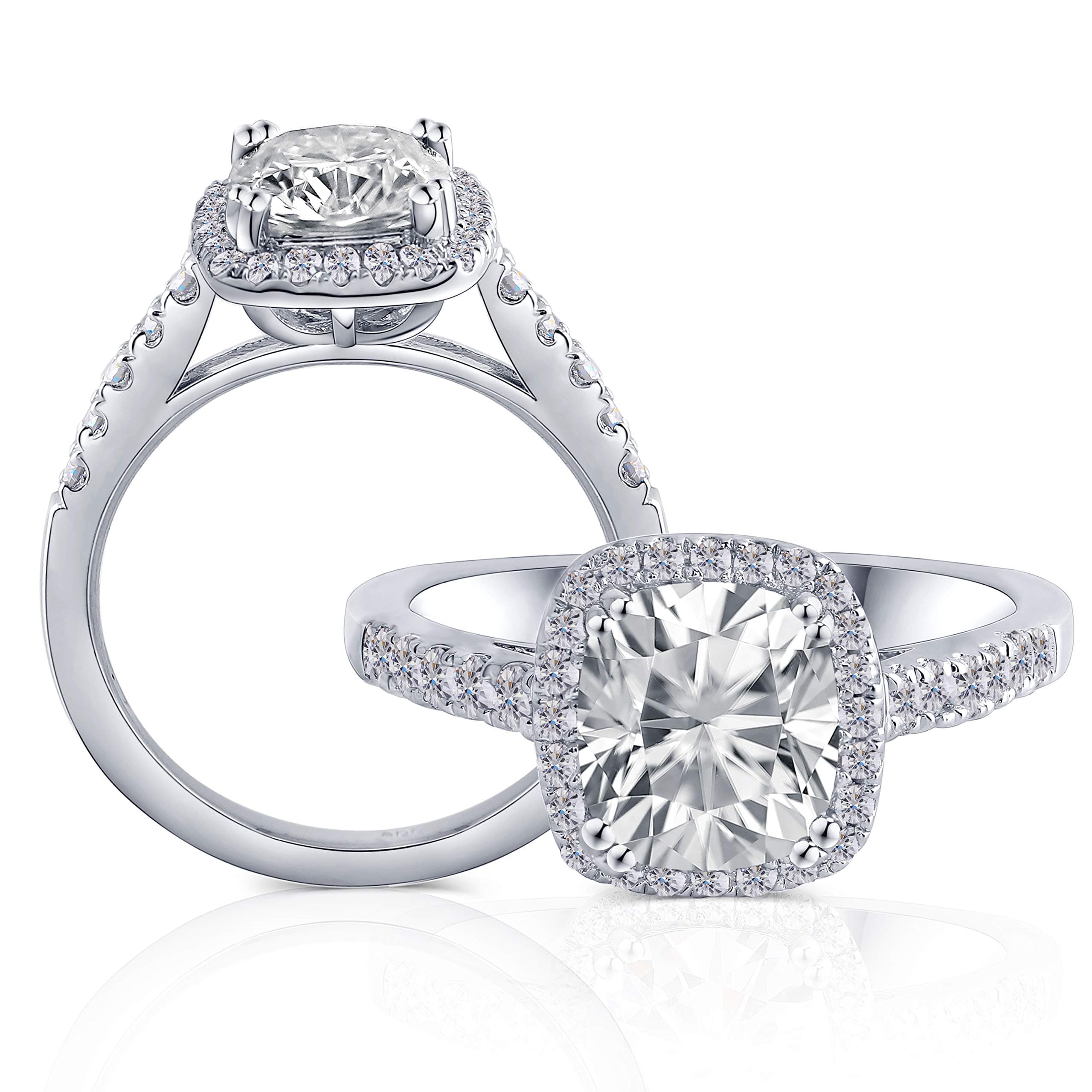 DovEggs 2ct Grey Tinted Elongated Cushion Cut Moissanite Halo Engagement Ring Wedding Ring for Women, Sterling Silver, 7X8mm Center Stone, Elegant Cathedral Set with Accents