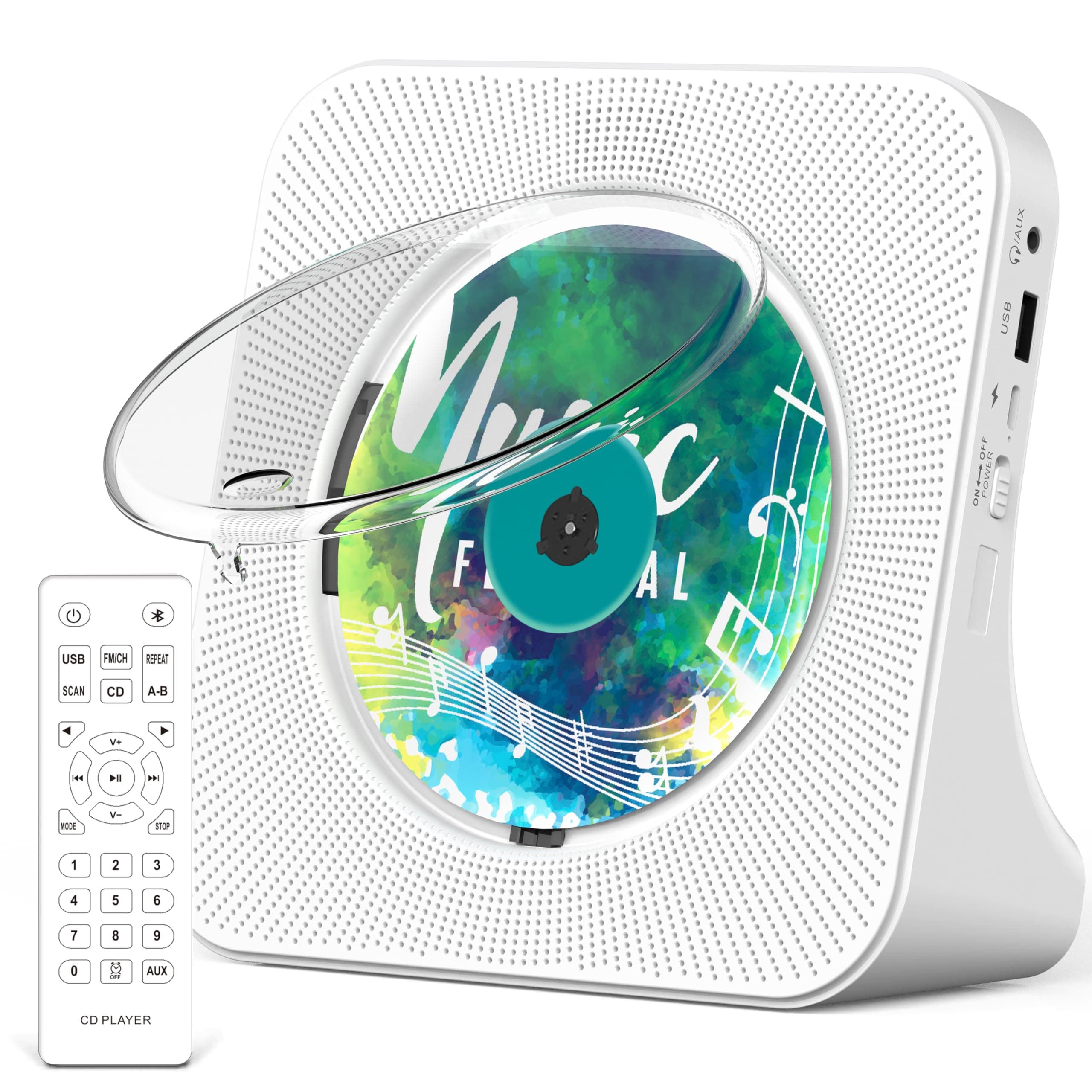 Portable CD Player with Bluetooth 5.0, Greadio Desktop CD Players for Home, CD Music Player with Speakers, Remote Control, Dust Cover, FM Radio, LCD Display, AUX, USB, Headphone Jack