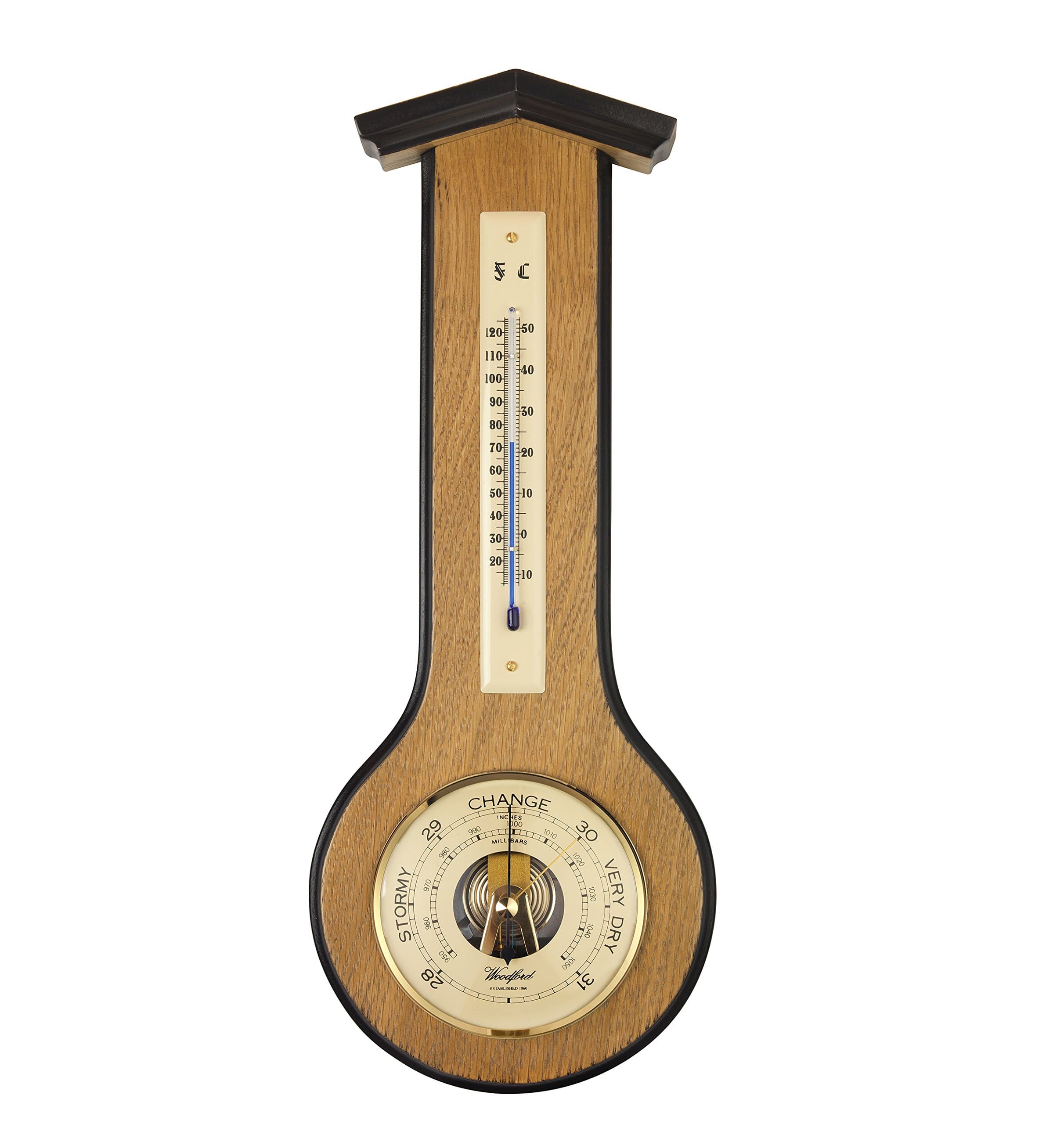 – S2L1630 Woodford - modern wooden wall barometer with thermometer - light oak with fine German mechanism.