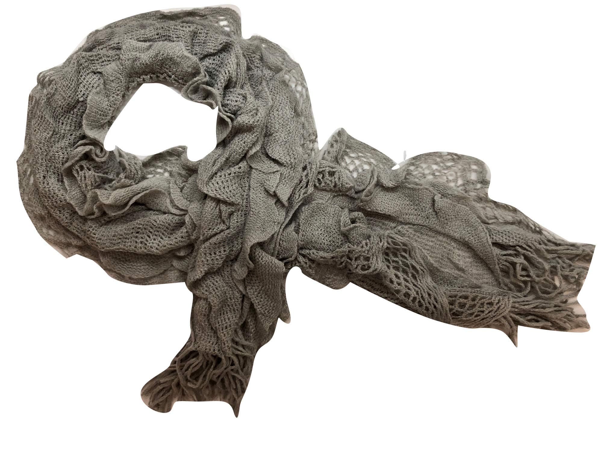 Purse babe Womens Net Chain Knitted Chunky Curly Scarf shawl With Lace And Fringe