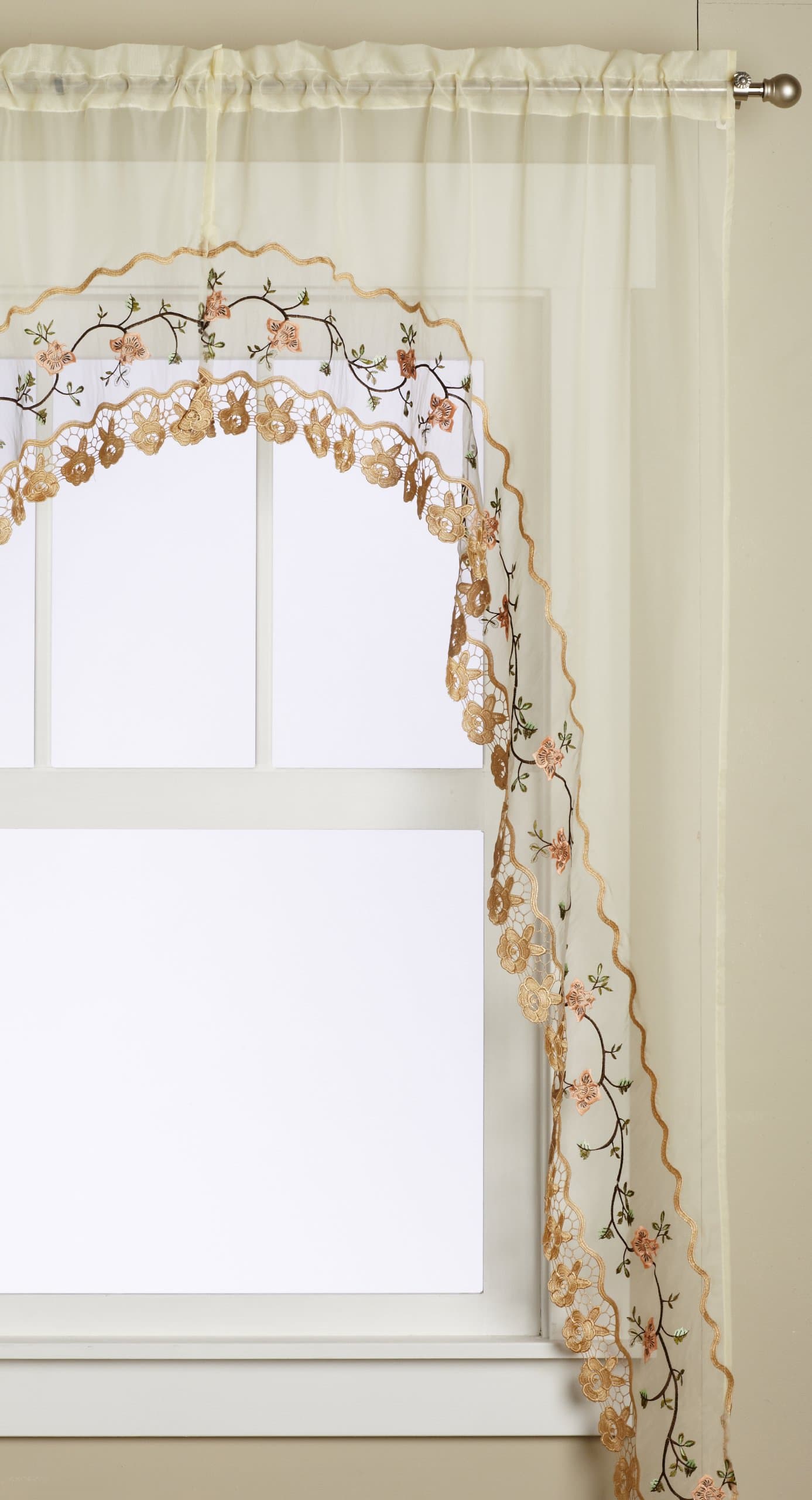 Editex Home Textiles Rose Garden 2-Piece Swagger Set, 60 by 84-Inch, Ecru/Gold