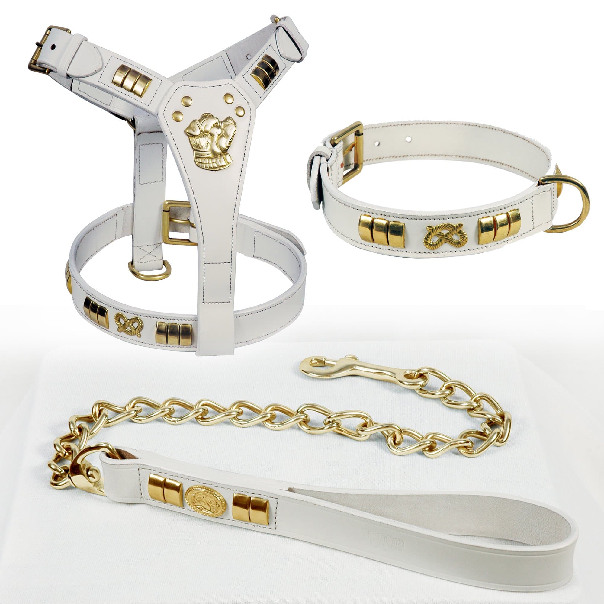 TintPets STAFF STAFFORDSHIRE LEATHER DOG HARNESS, COLLAR & CHAIN LEAD MATCHING SET