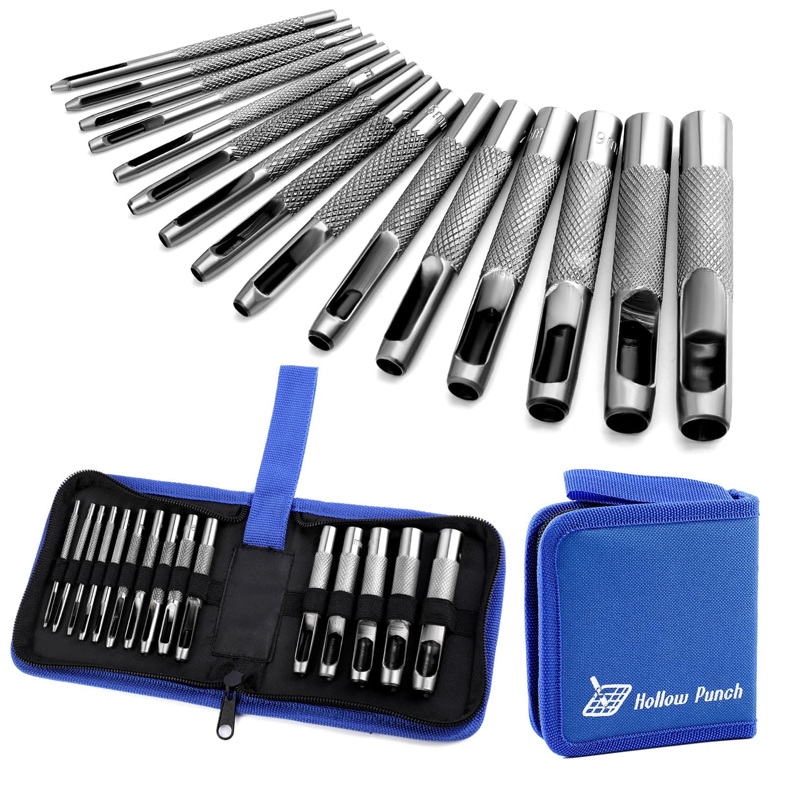 15 Pcs Leather Hole Punch,Hole Punch Set Round Steel Leather Craft Hollow Hole Punch,Hole Punch Tools for Watch Bands,Leather,Belts,Canvas,Paper (1mm to 11mm)