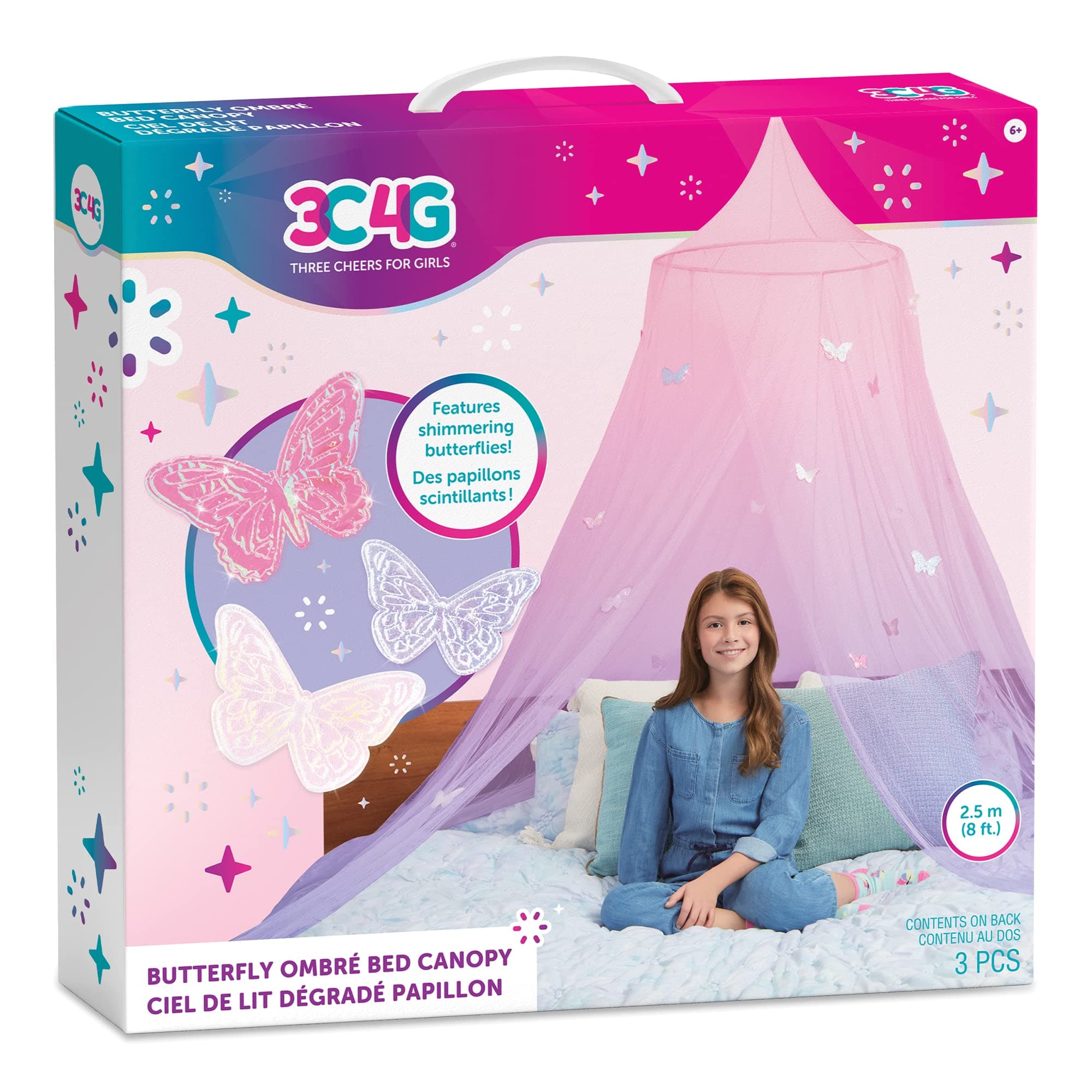 3C4G Butterfly Ombre Bed Canopy - Pink & Purple - Fits Twin, Full & Queen Beds - Hanging Canopy for Girls & Teens by Make It Real