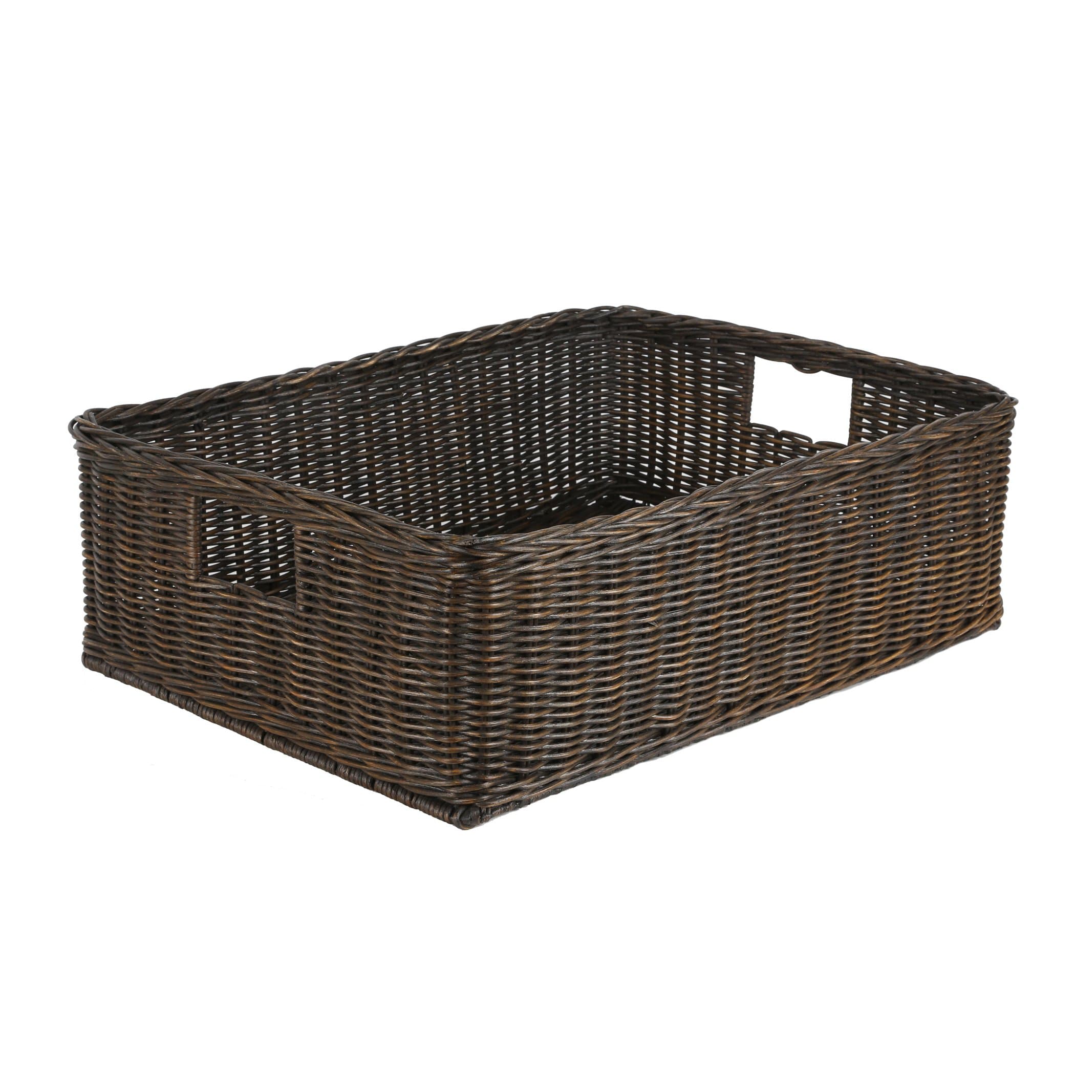 The Basket Lady Under The Bed/Basic Wicker Storage Basket, Extra Large, 25 in L x 19.5 in W x 8 in H, Antique Walnut Brown