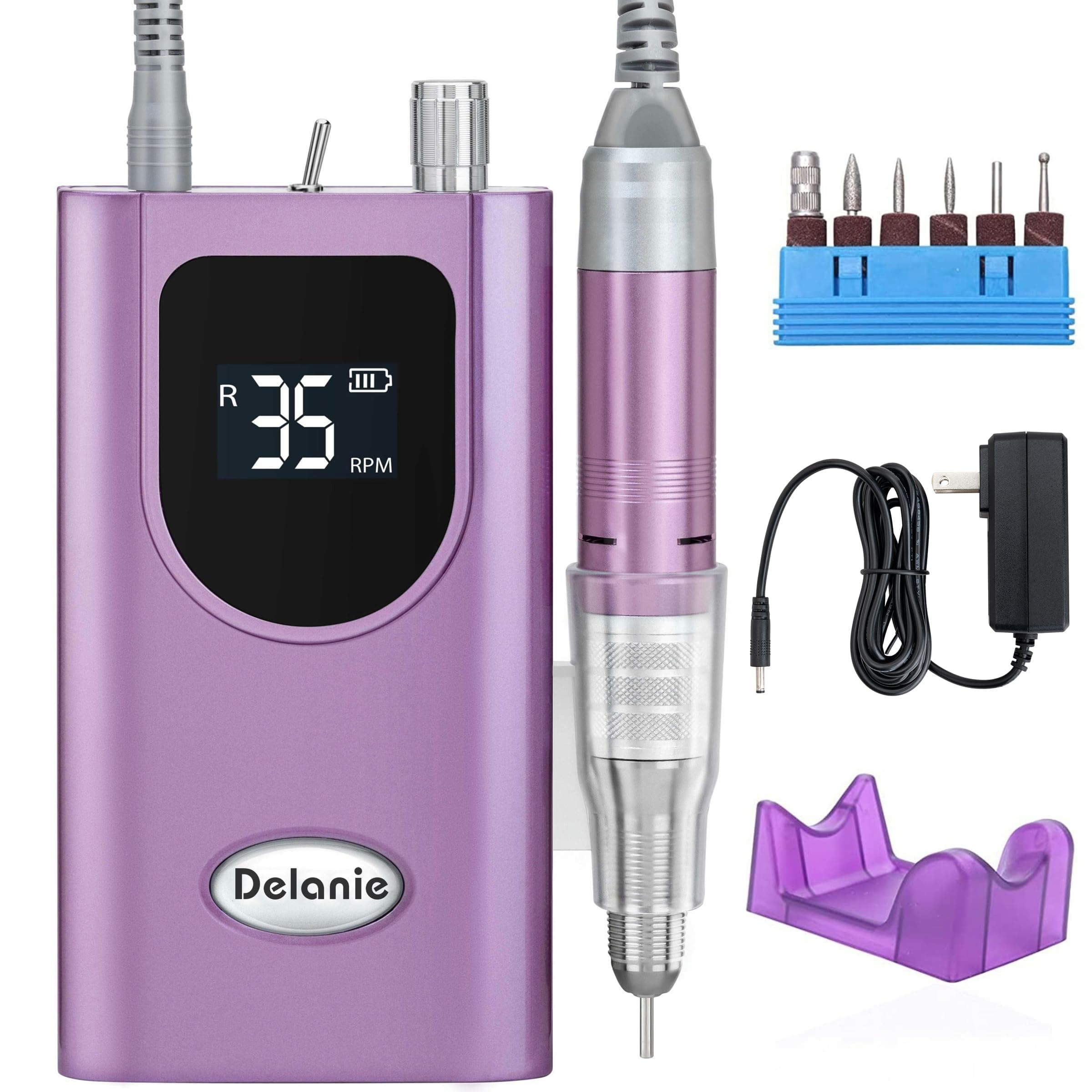 Professional Nail Drill Machine 35000 RPM, Portable Nail Drill for Acrylic Nail Gel Nail, Rechargeable Electric Nail File Efile Nail Drill, Home and Salon Use Nail Tool (Purple)