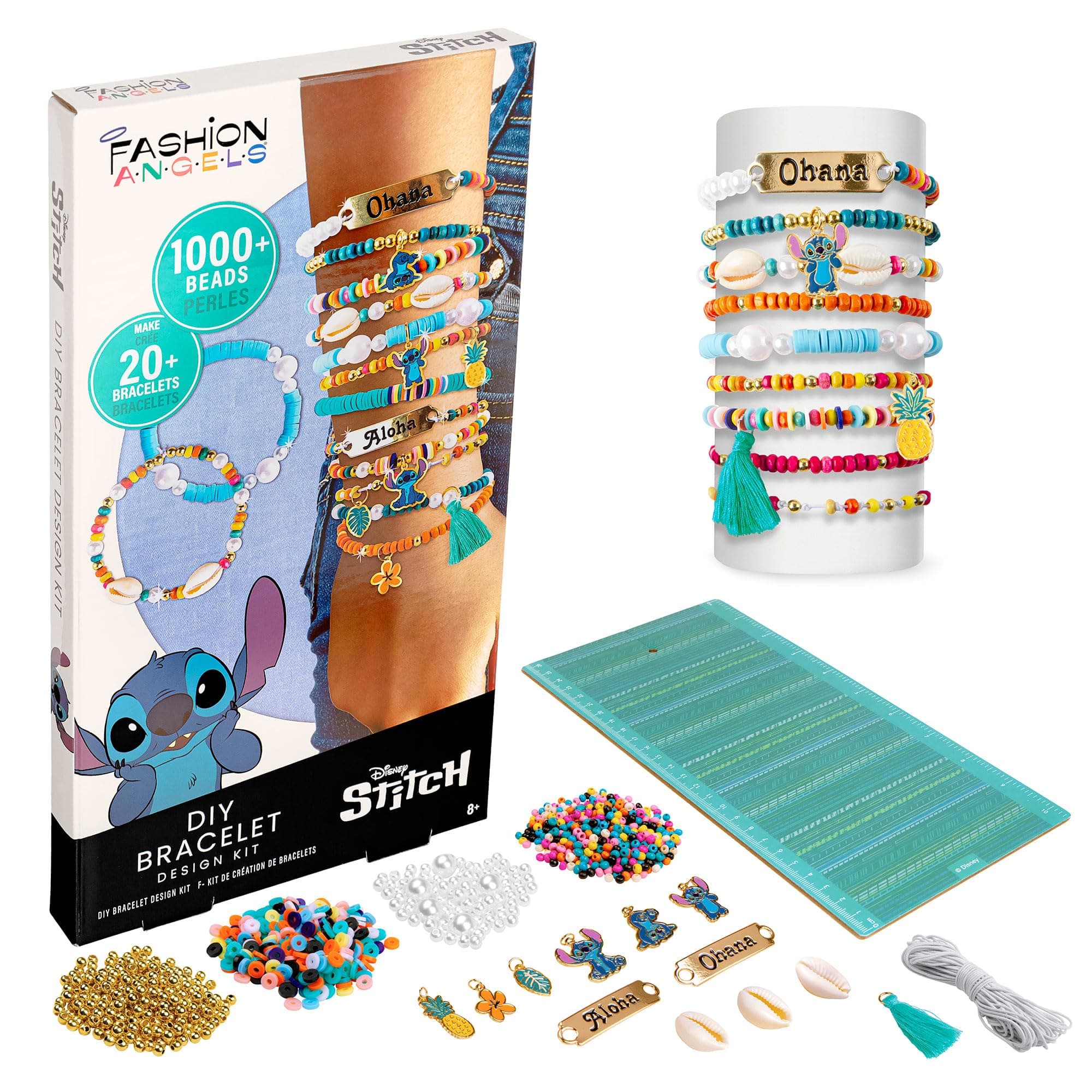 Fashion Angels Disney Stitch DIY Bracelet Making Kit, Includes 1,000+ Shell Beads, Tassels, & More, Lilo & Stitch Collectable Jewelry for Kids, Teen Girls & Boys
