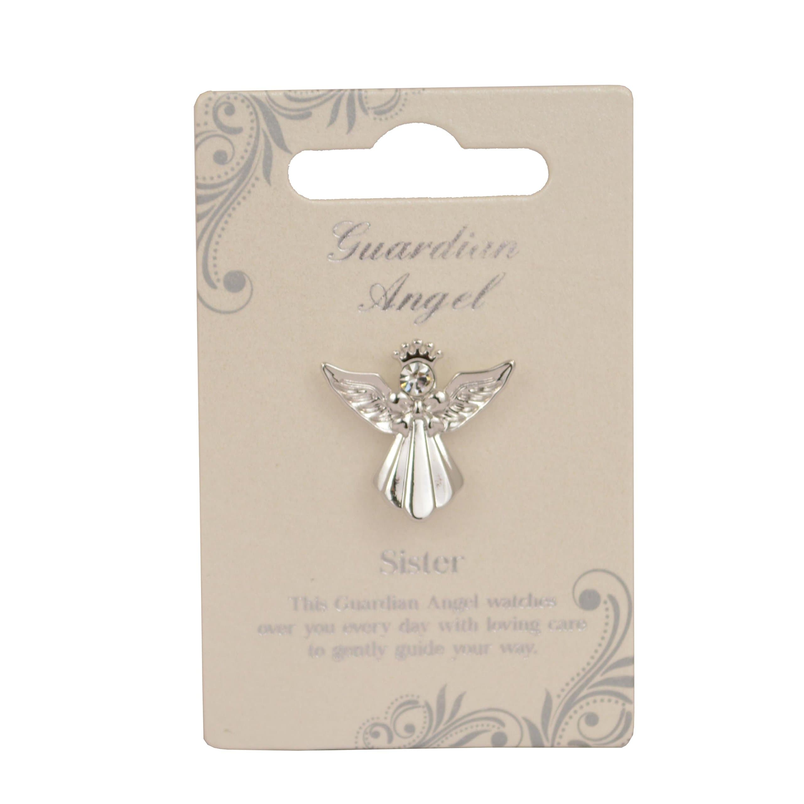 Guardian Angel Brooch, Badge for Sister with Message, Pin For Womens, Lapel Pins - Silver - One Size