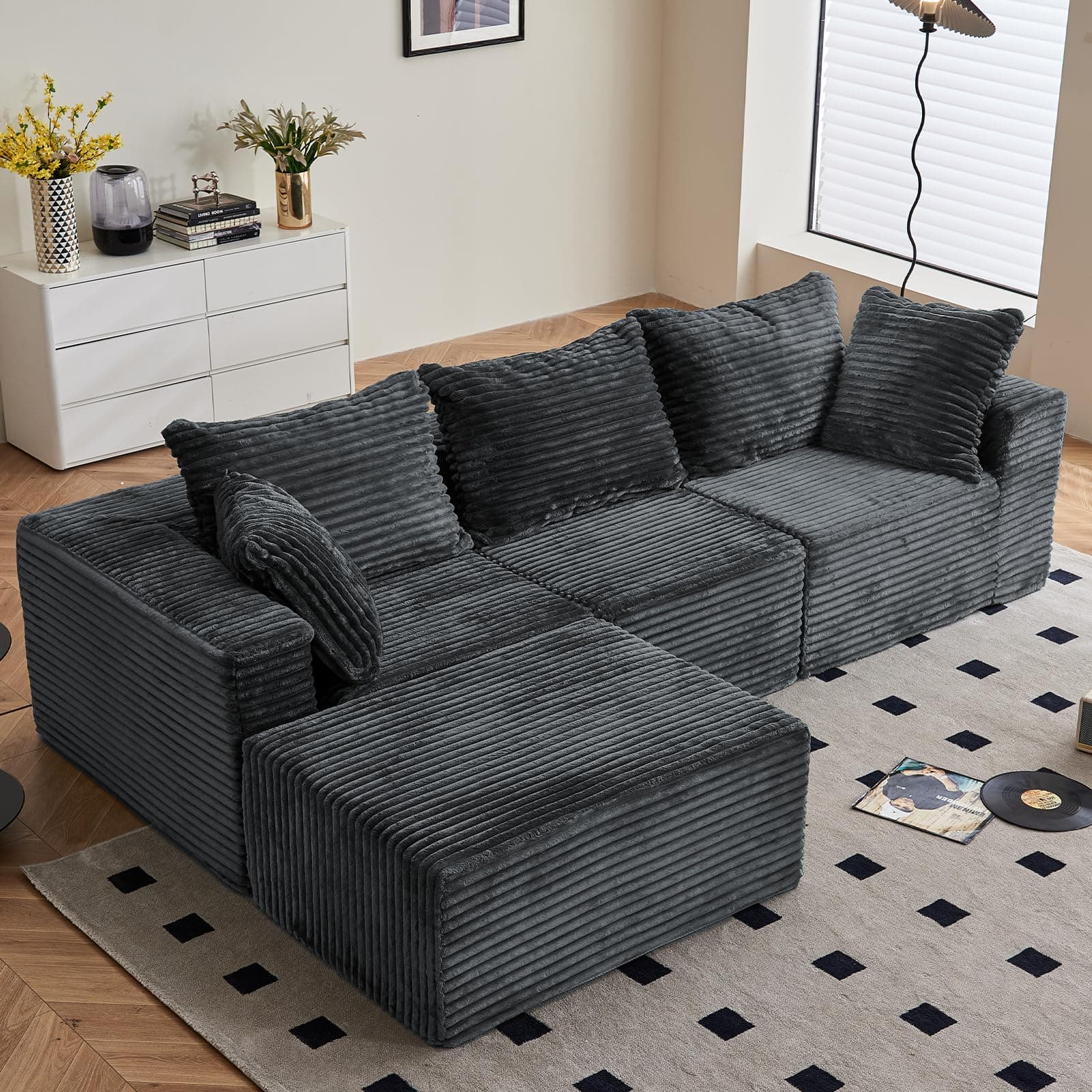 274cm Modular Sectional Sofa - Oversized L-shaped Corner Couch with Memory Foam Seating & Detachable Backrest for Living Room Bedroom, No Assembly Required, Grey