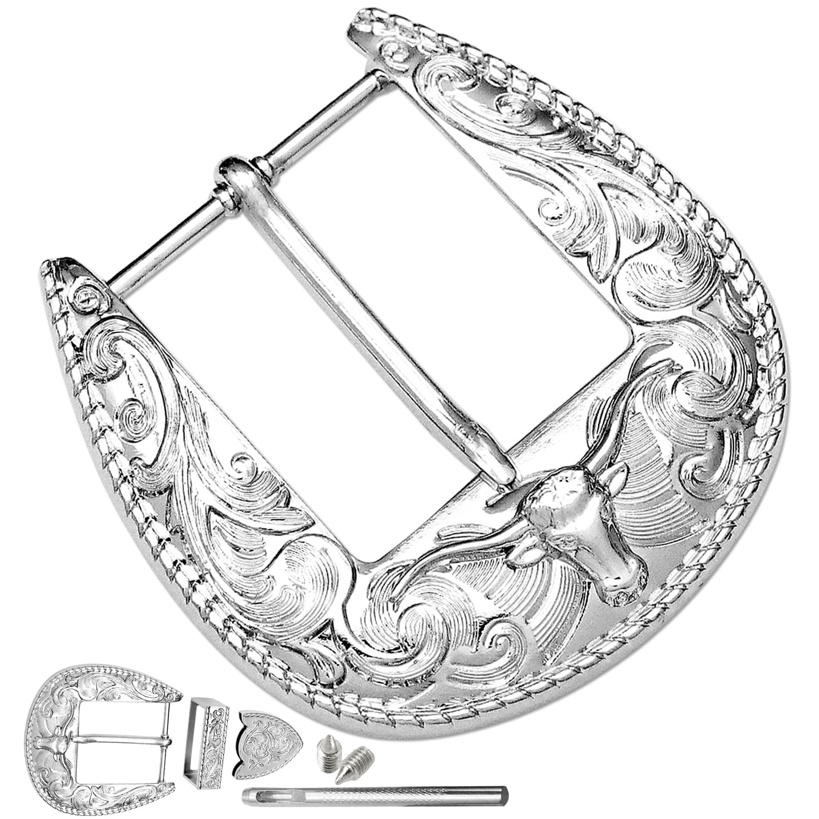 3Pcs Western Replacement Belt Buckle 1.5"(38mm) LongHorn Bull Single Prong Buckle Rodeo Belt Accessory for Men Women