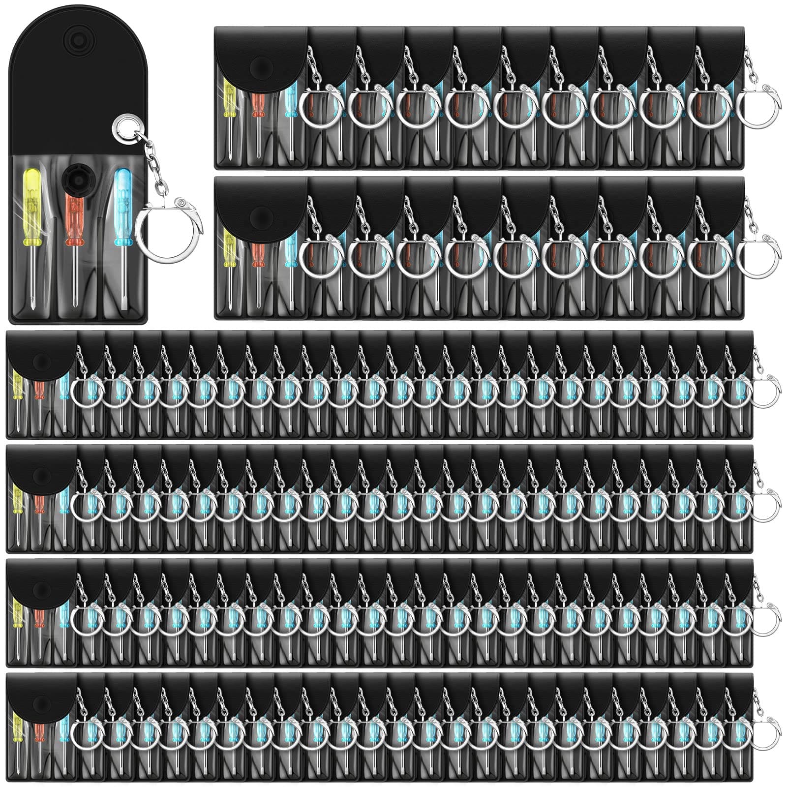 100 Set Mini Screwdriver Keychain Set Includes 3 Mini Slotted Screwdrivers Flathead Screwdriver Y shaped Screwdrivers in a Portable Pouch with Snap with Hook for Cool Tool Party Gifts Favor