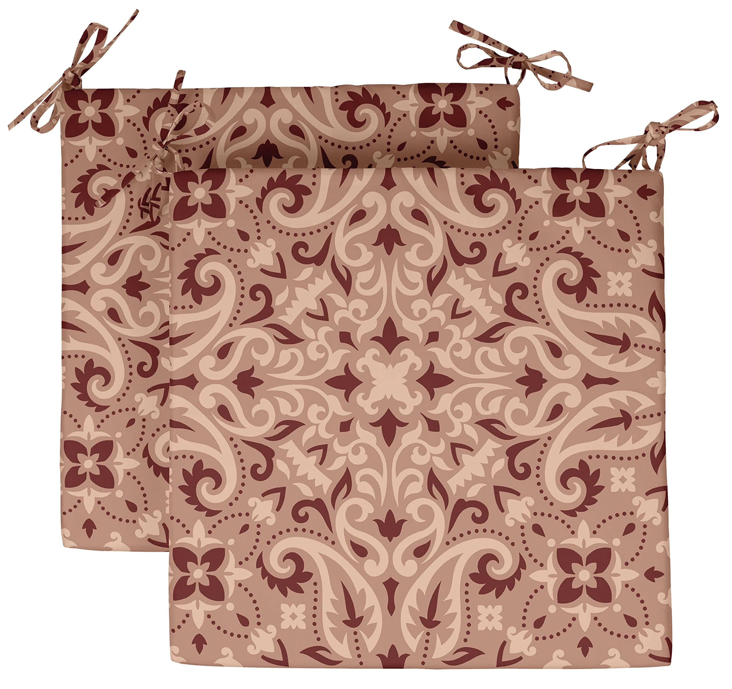 Vargottam Printed Indoor/Outdoor Chair Pads Non Slip Dining Chair Cushion Square Shaped Dining Chair Pad with String Ties Machine Washable & Home Decor Cushion- Set of 2- Dusty Pink