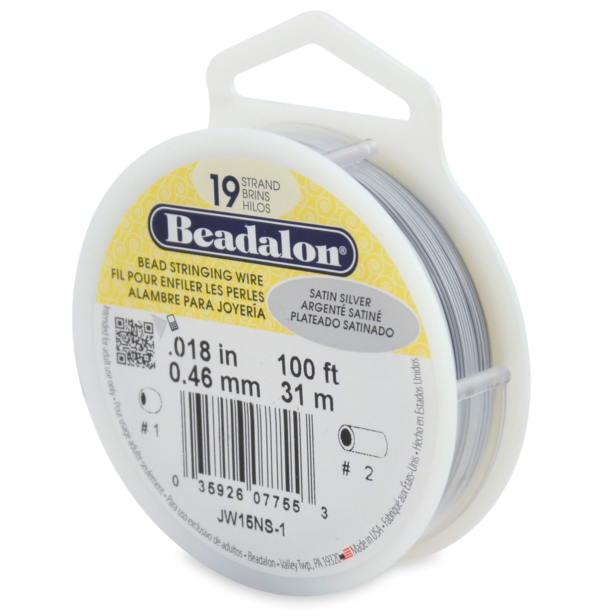 19-Strand Bead Stringing Wire, 0.018-Inch, Satin Silver, 100-Feet