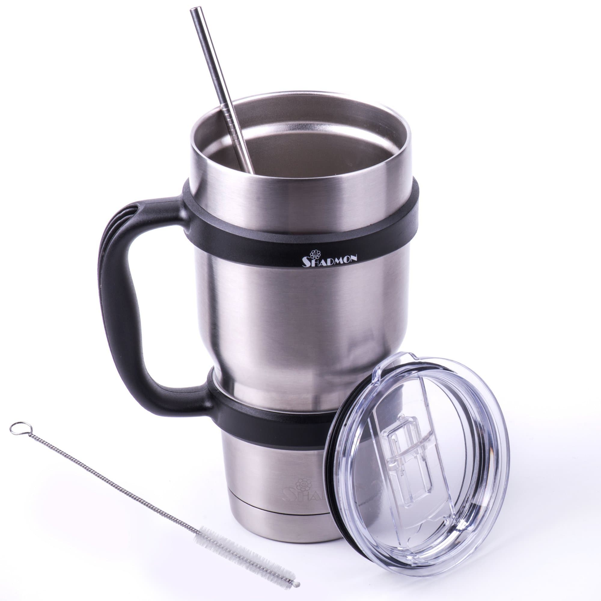 Premium 30 Oz Stainless Steel Tumbler Set By Shadmon - Double Wall Vacuum Insulated Travel Cup Includes Spill-Proof Lid, a Straw & Removable Mug Grip Handle Ideal For All Hot & Cold Drinks.