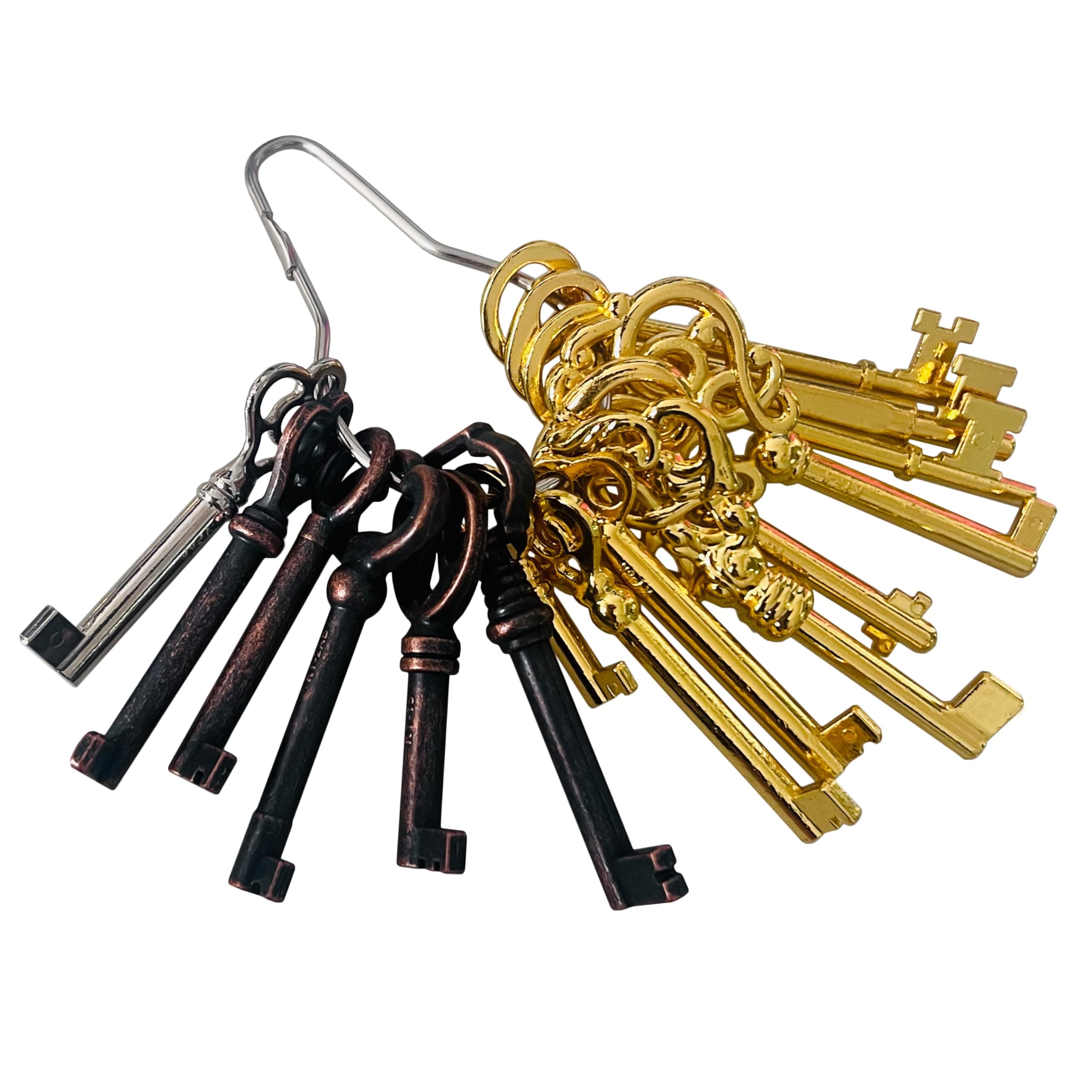 15 Skeleton Key Set Universal Replacement Skeleton Keys Kit for Antique Furniture, Dresser Drawers, Chinese Cabinet, Old Style Cabinets or Doors and Grandfather Clocks