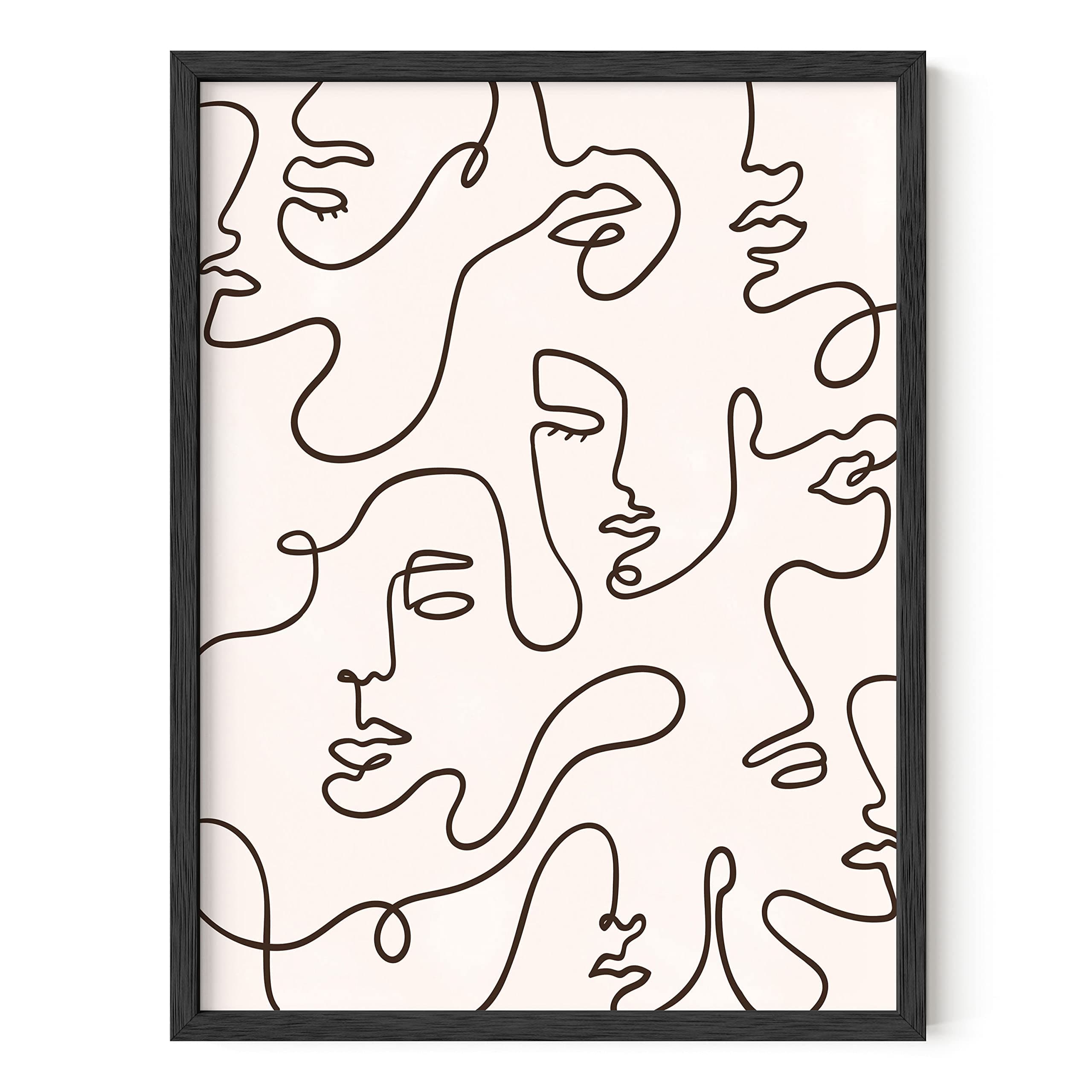 HAUS AND HUES Minimalist Line Art Wall Decor, 12x16 Unframed Poster Print, Modern Wall Art for Bedroom, Abstract Face Collage, Silhouette Wall Art (Unframed)