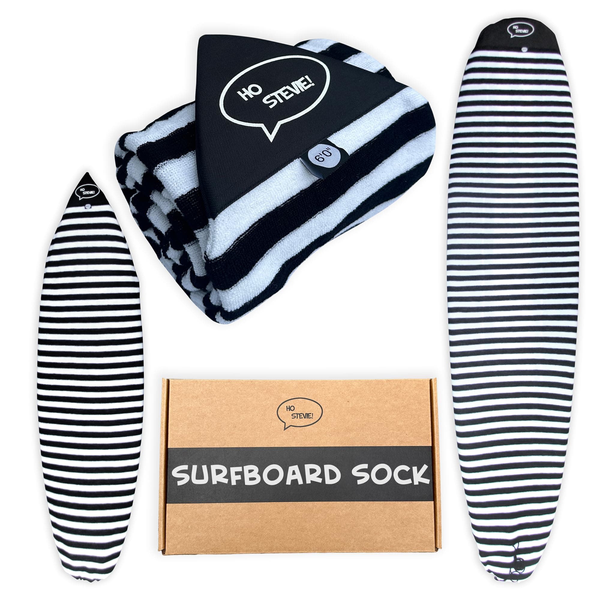 Ho Stevie! Surfboard Sock Cover - Light Protective Bag for Your Surf Board (Black and White, 6'6")