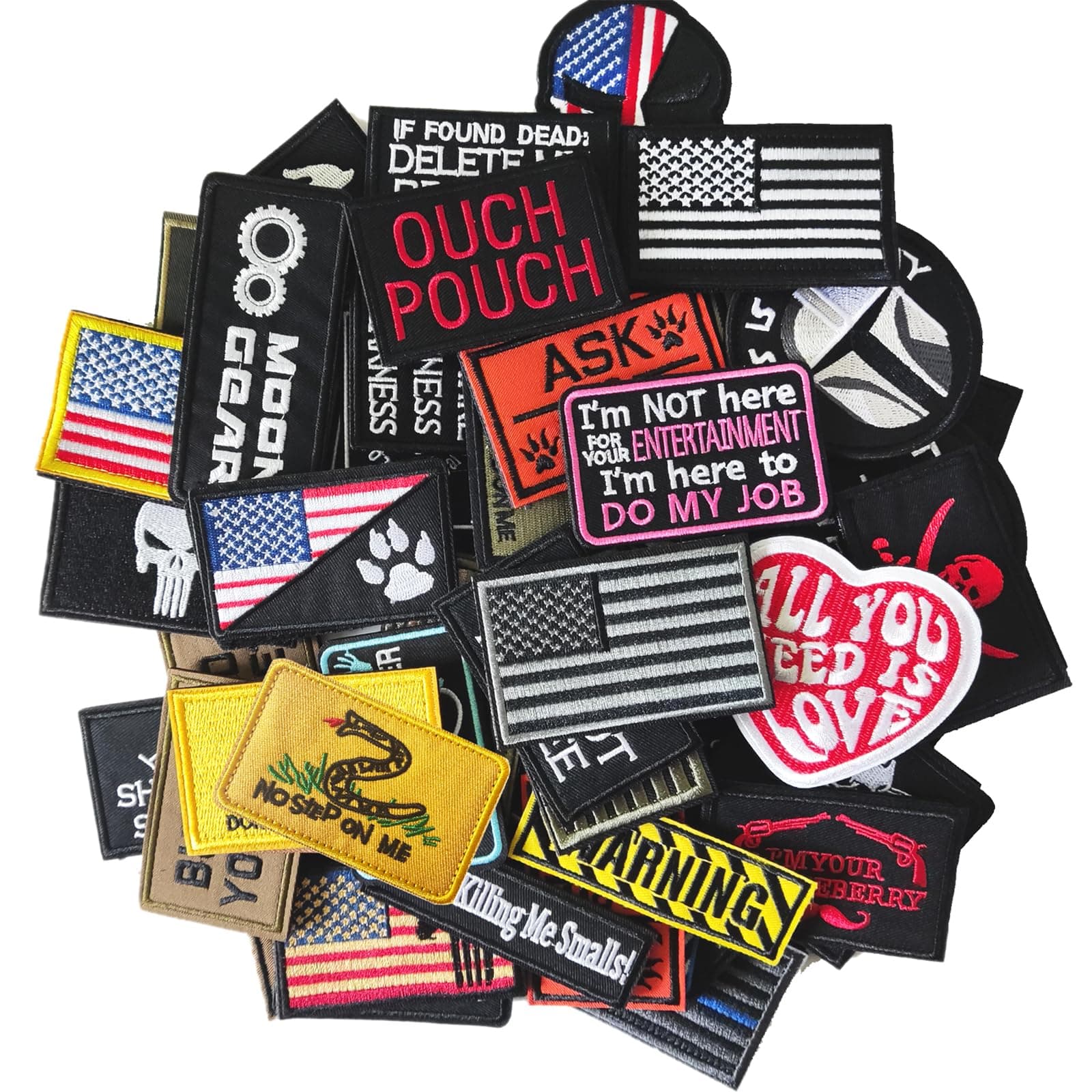 20 Pieces Random Tactical Morale Patch Bundle, Full Embroidery Loop and Hook Patches Set for Caps, Bags, Backpacks, Vest, Military Uniforms,Tactical Gears Etc