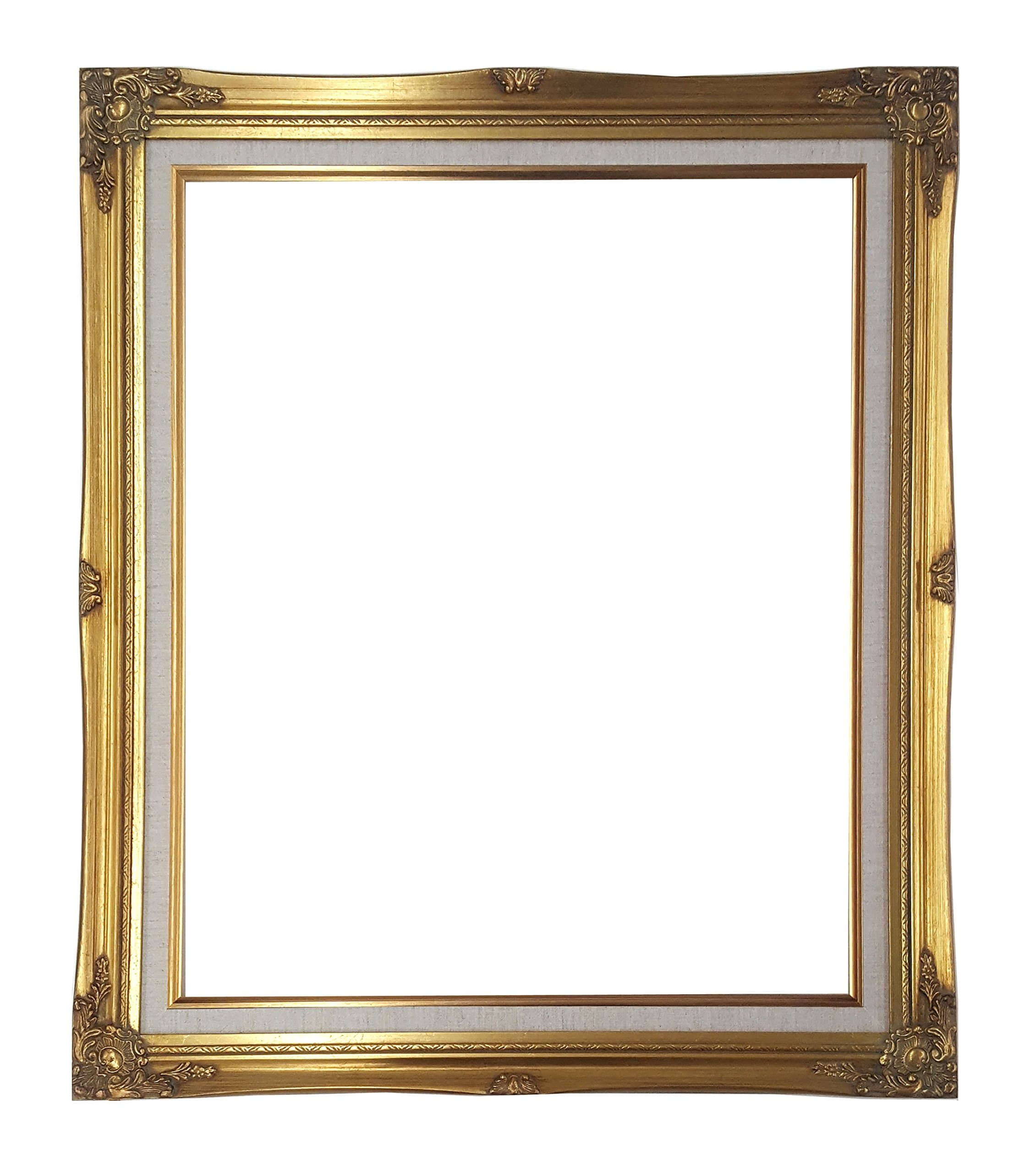 GOMYHOM Ornate Baroque Gold Painted Wooden Frame with Cream Linen Liner Shabby Chic Picture Frame (20x24 w/Glass+Back)