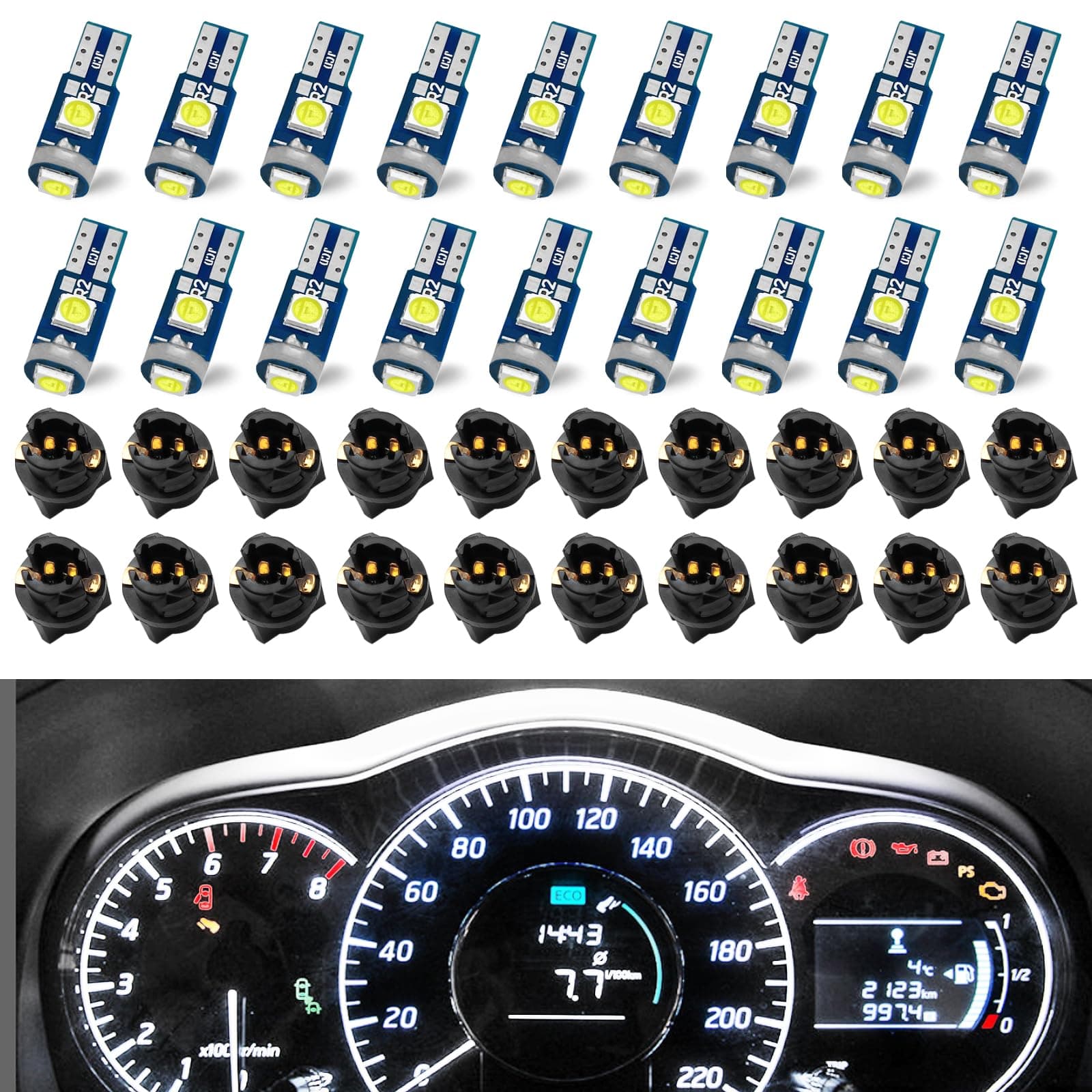 QUICTO Led Bulb Dash Lights Super Bright, T5 37 74 LED Bulb with Twist Lock Socket PC74 PC37, for Car Bulb Air Conditioning Light Clock Light (White)