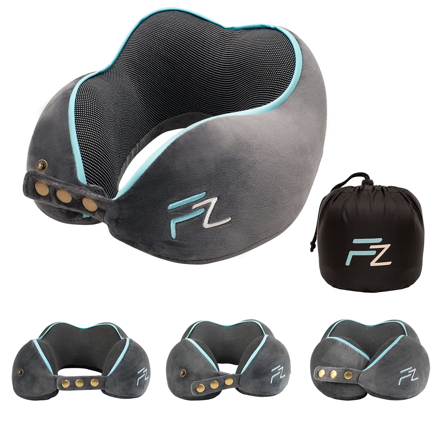 FLOWZOOM Comfy Aeroplane Neck Pillow, Adult Neck Pillow, Car Neck Pillow, Travel Pillow, Memory Foam, Washable with Narrow Back (Velvety Soft & Breathable), Adjustable, Grey