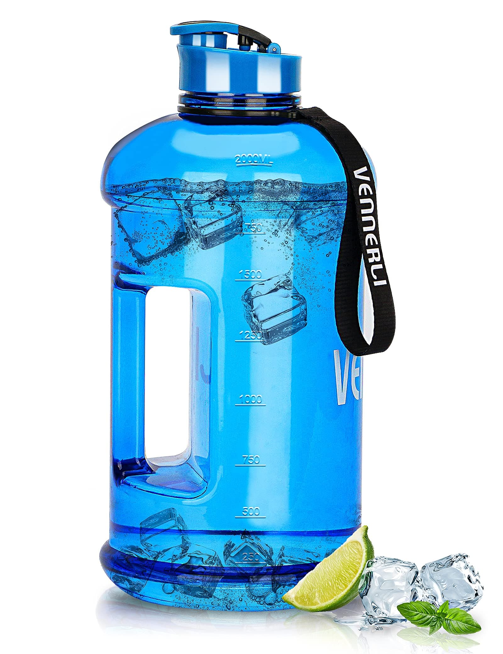 VENNERLI Half Gallon Water Bottle 2.2L Large Sports Water Bottle with Handle 74oz BPA Free Reusable Plastic Water Bottle Leak Proof Hydration Bottle for Gym, Yoga, Travel, Camping, Cycling, Outdoor