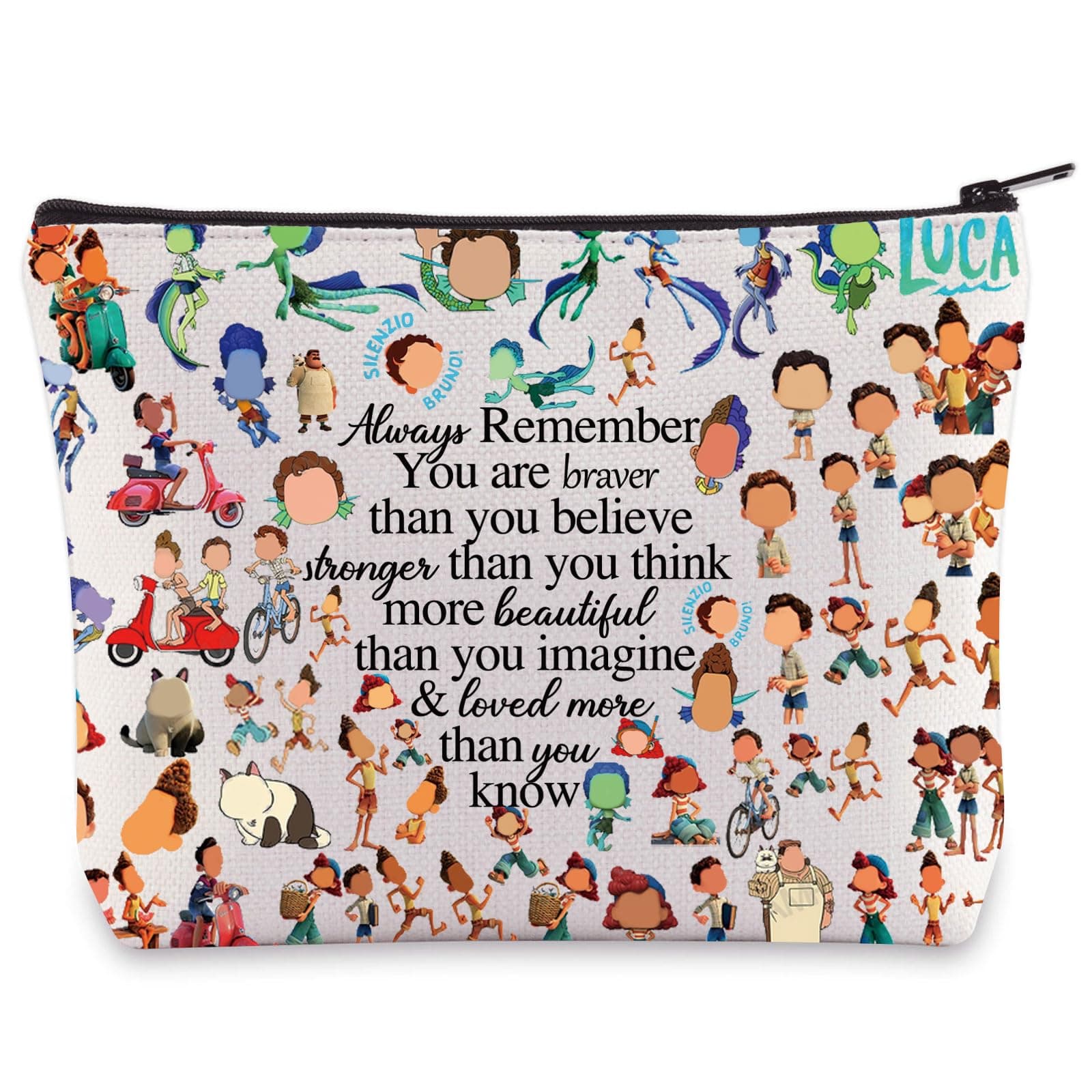 WZMPALuca Fans Cosmetic Bag Alberto & Giulia Fans Gifts Giulia You Are Braver Stronger Smarter Than You Think Luca Makeup Zipper Pouch Bag Luca & Alberto Merch, Luca, Cosmetic Bag