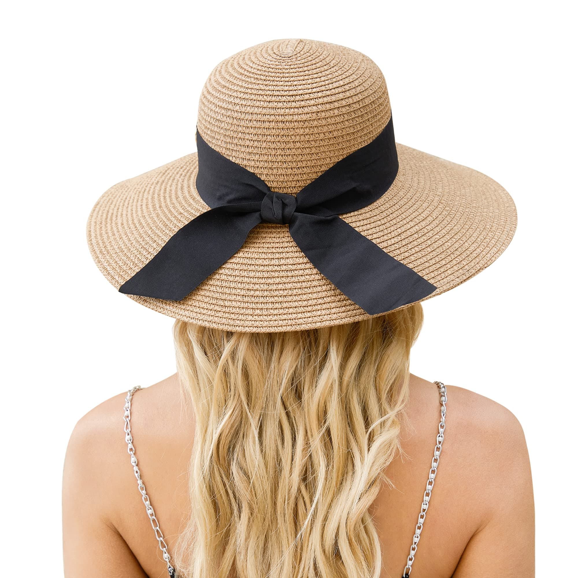 Beach Hat for Women, Wide Brim Sun Straw Hats for Women, Sun Hat Womens UPF 50+ UV Protection, Floppy Foldable Summer Hats