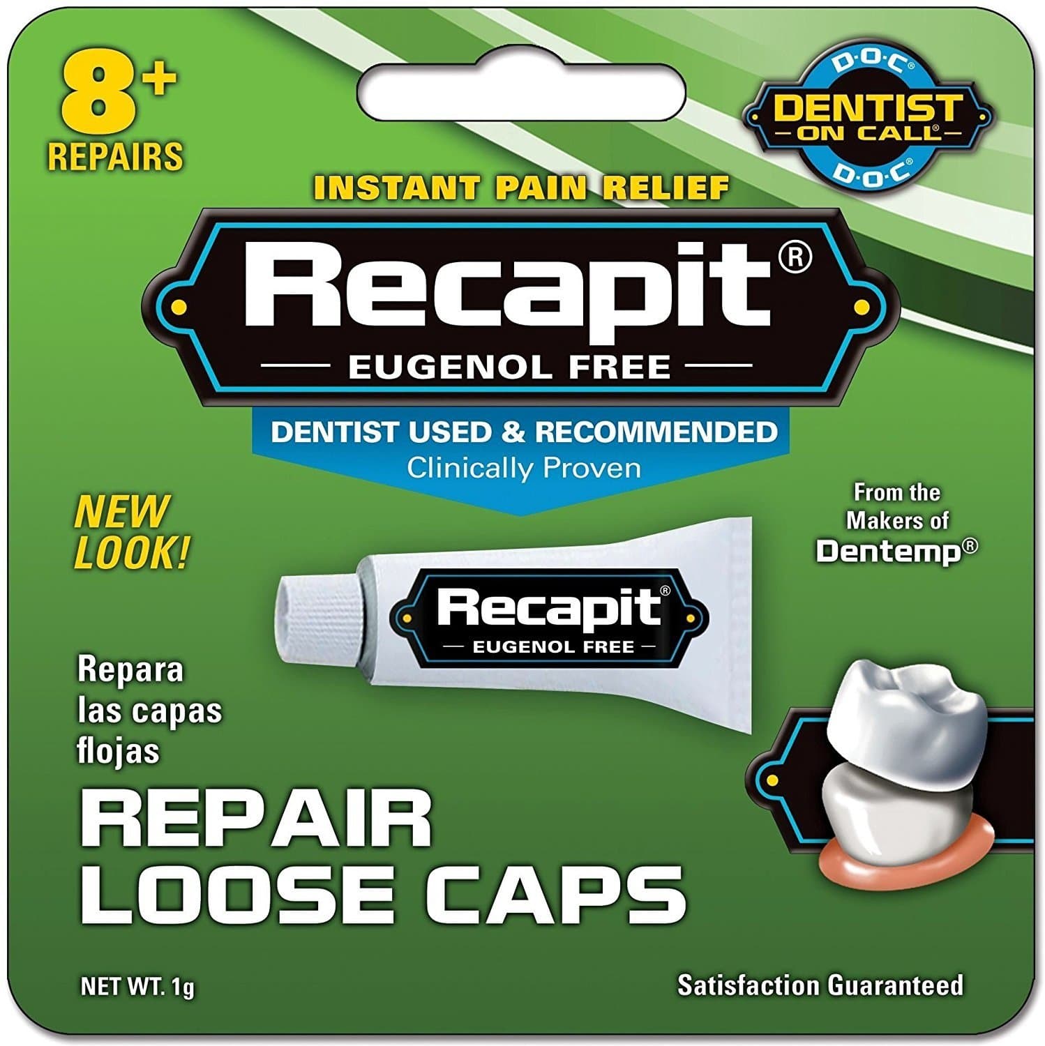 Recapit Loose Cap Dental Repair, 8 Repairs Per Tube (9 Pack)