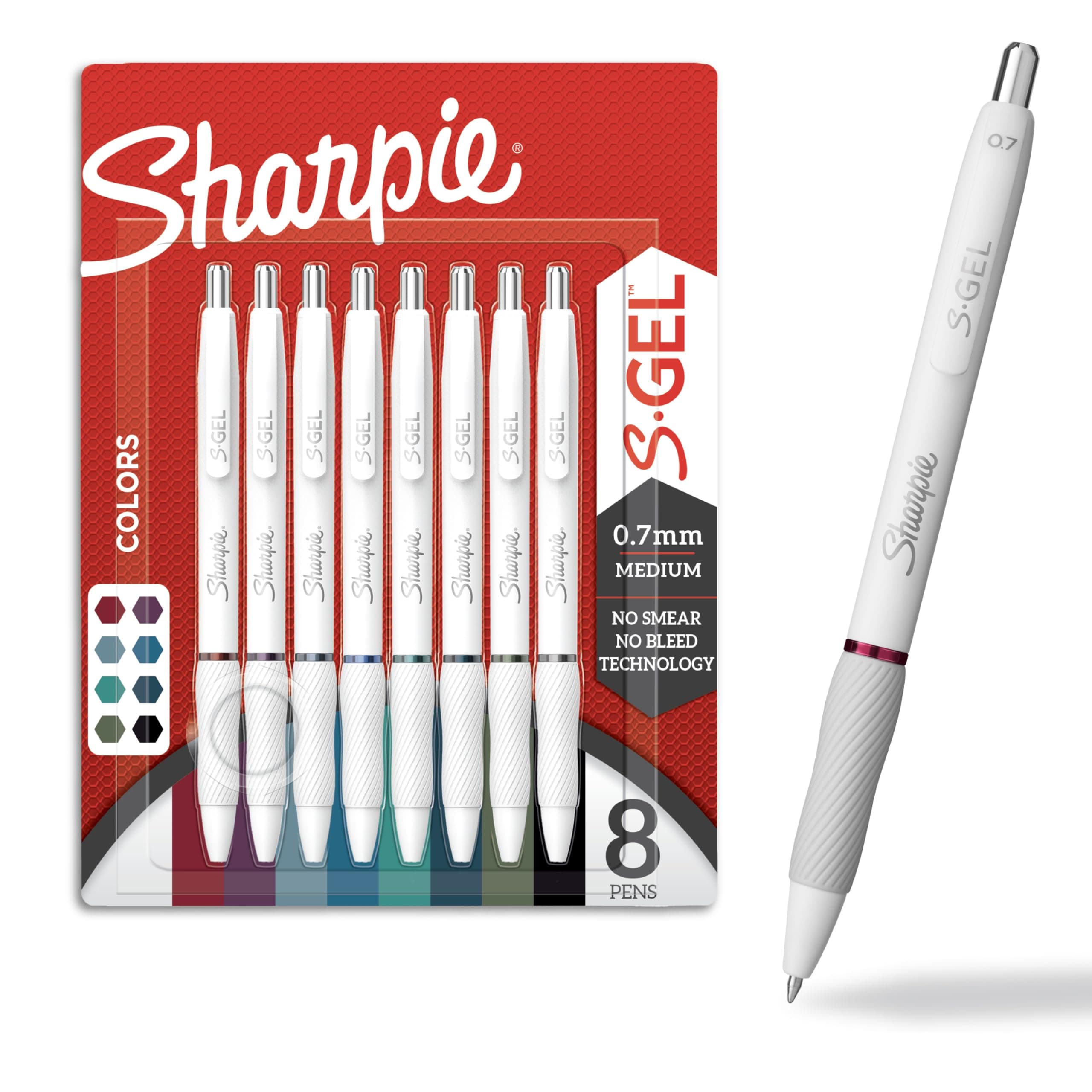 Gel Pens, Fashion Barrel Gel Pens, Pearl White Body, Medium (0.7mm) Point, Stocking Stuffers, Bold Ink Colors, 8 Count