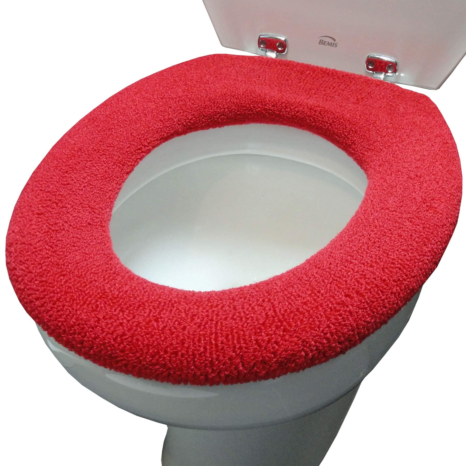 Medipaq Toilet Seat Cover - Super Warm Luxury Feel Cushioned Fleece - Toughened Retaining Ring - Universal Fit - Machine Washable (2X Red Covers)